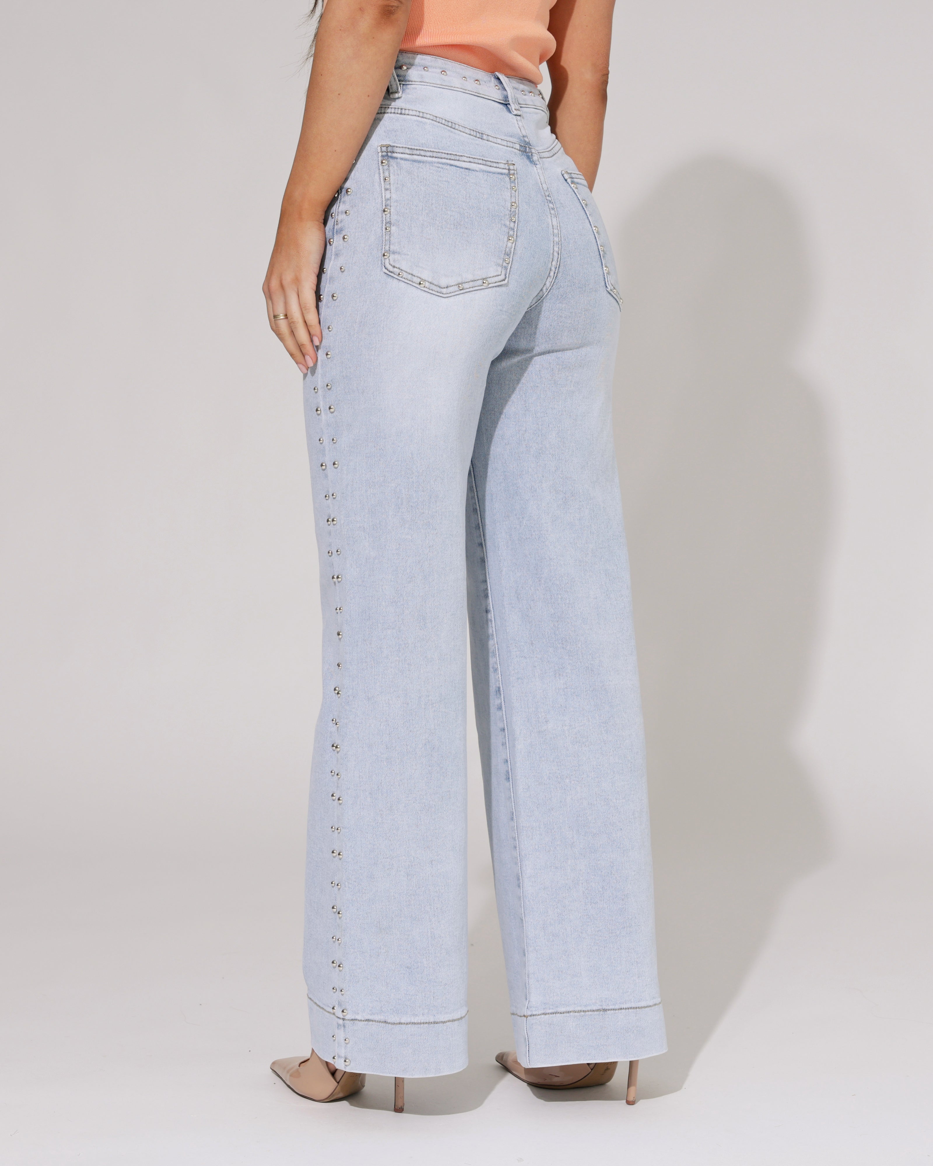 Laulia | Wide leg jeans met studs Simone-8 Blauw
