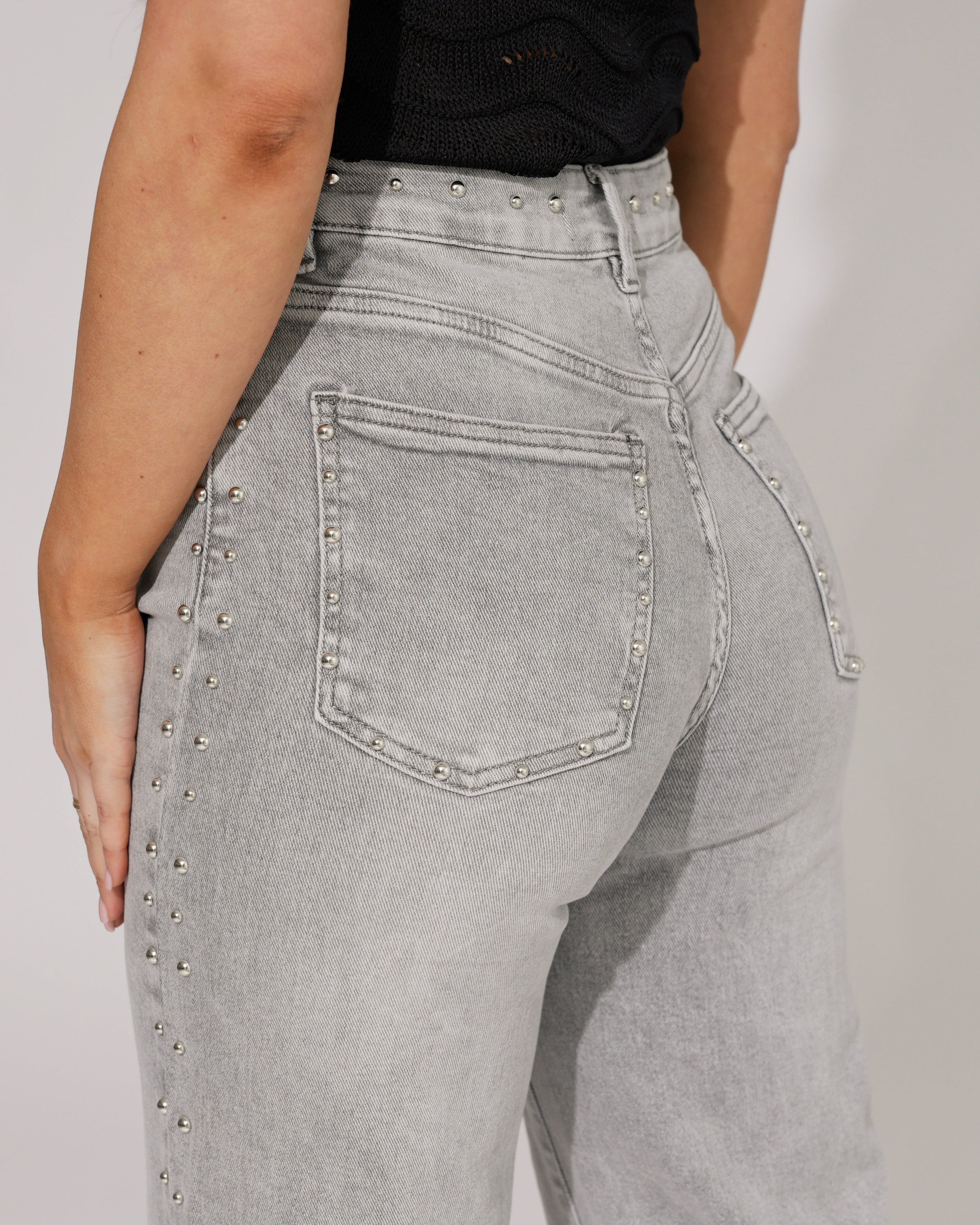 Laulia | Wide leg jeans met studs Simone-9 Grijs