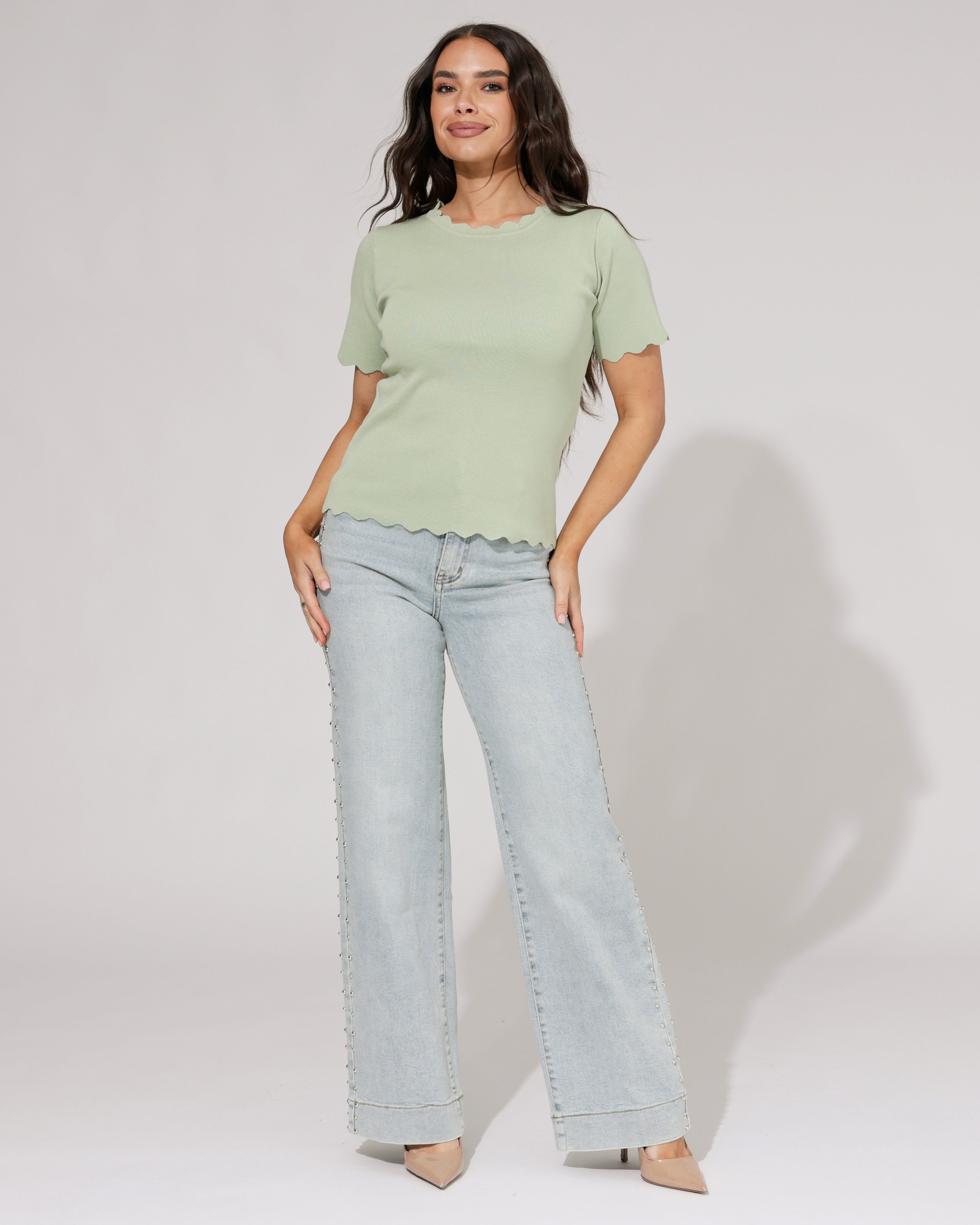 Laulia | Wide leg jeans met studs Simone-5 Blauw