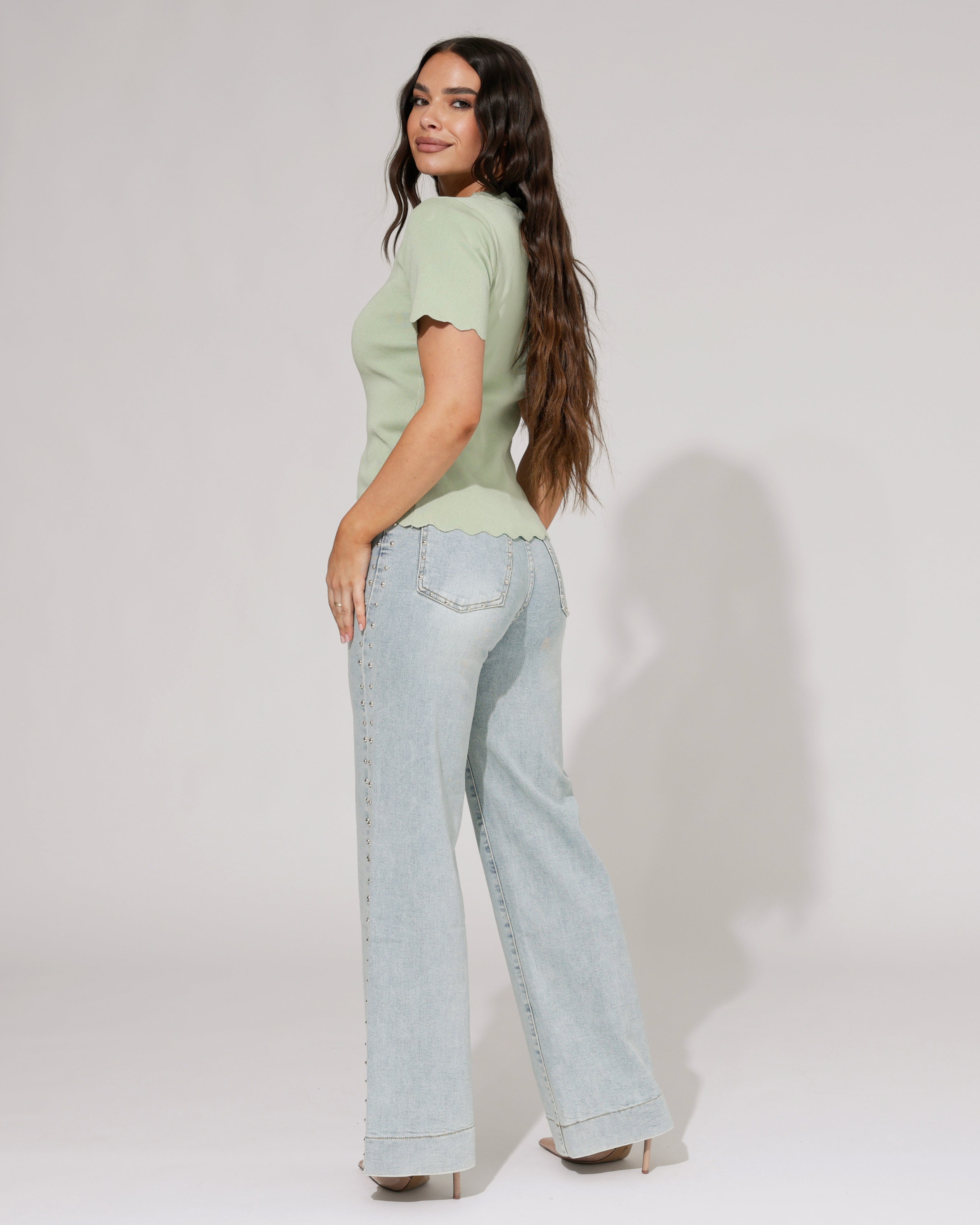 Laulia | Wide leg jeans met studs Simone-5 Blauw