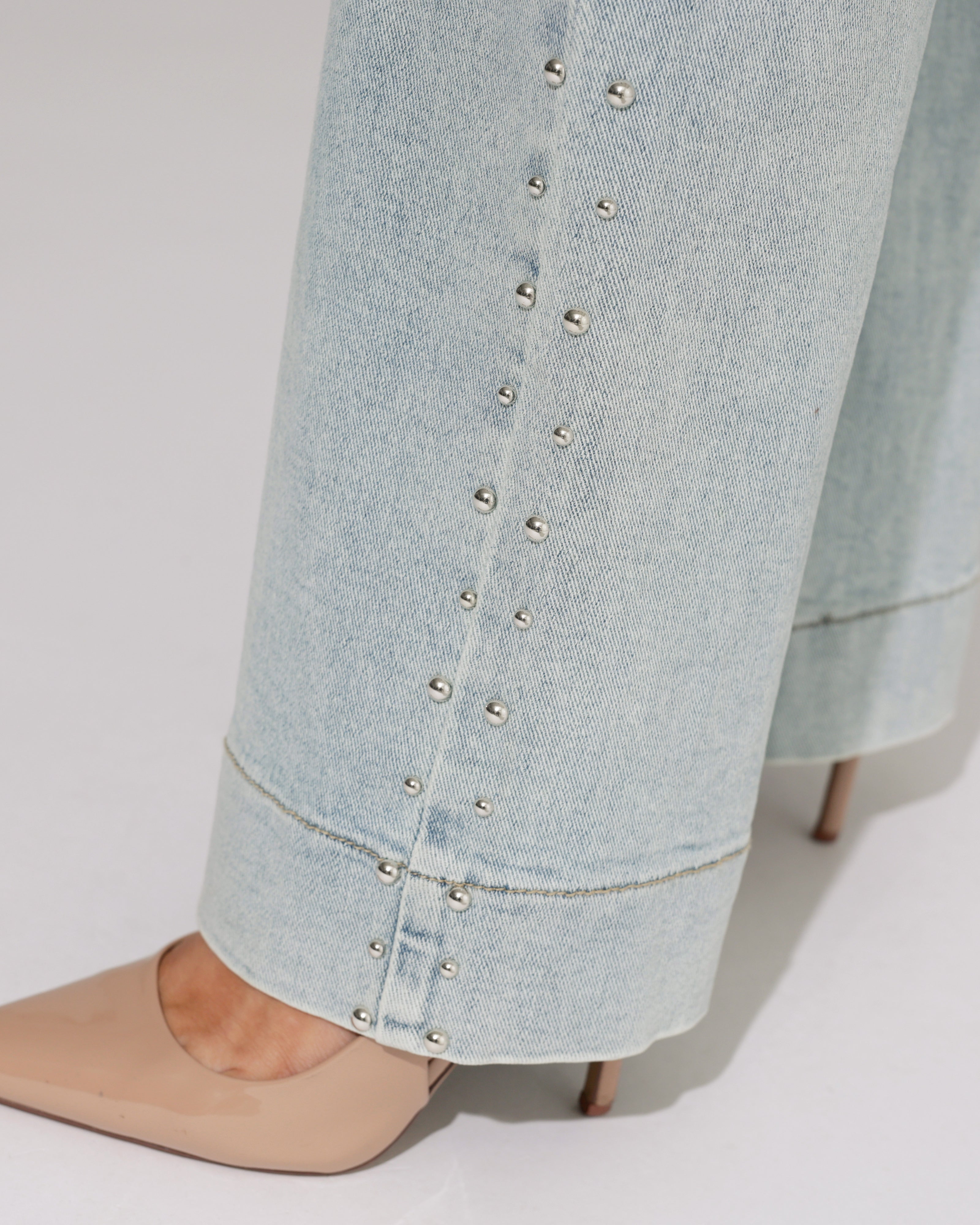 Laulia | Wide leg jeans met studs Simone-5 Blauw