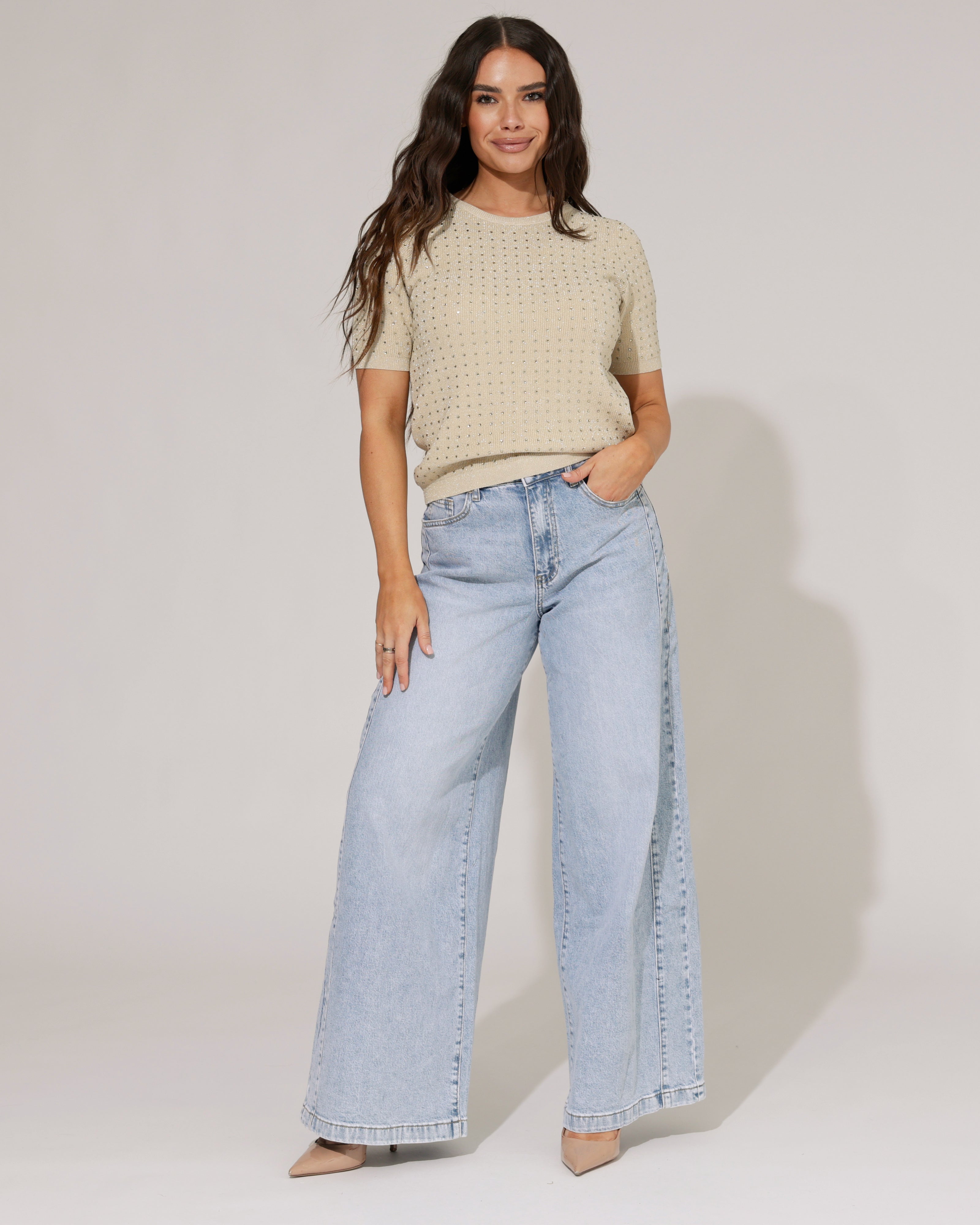 Queen Hearts | Extra wide leg jeans Maddy-1 Blauw