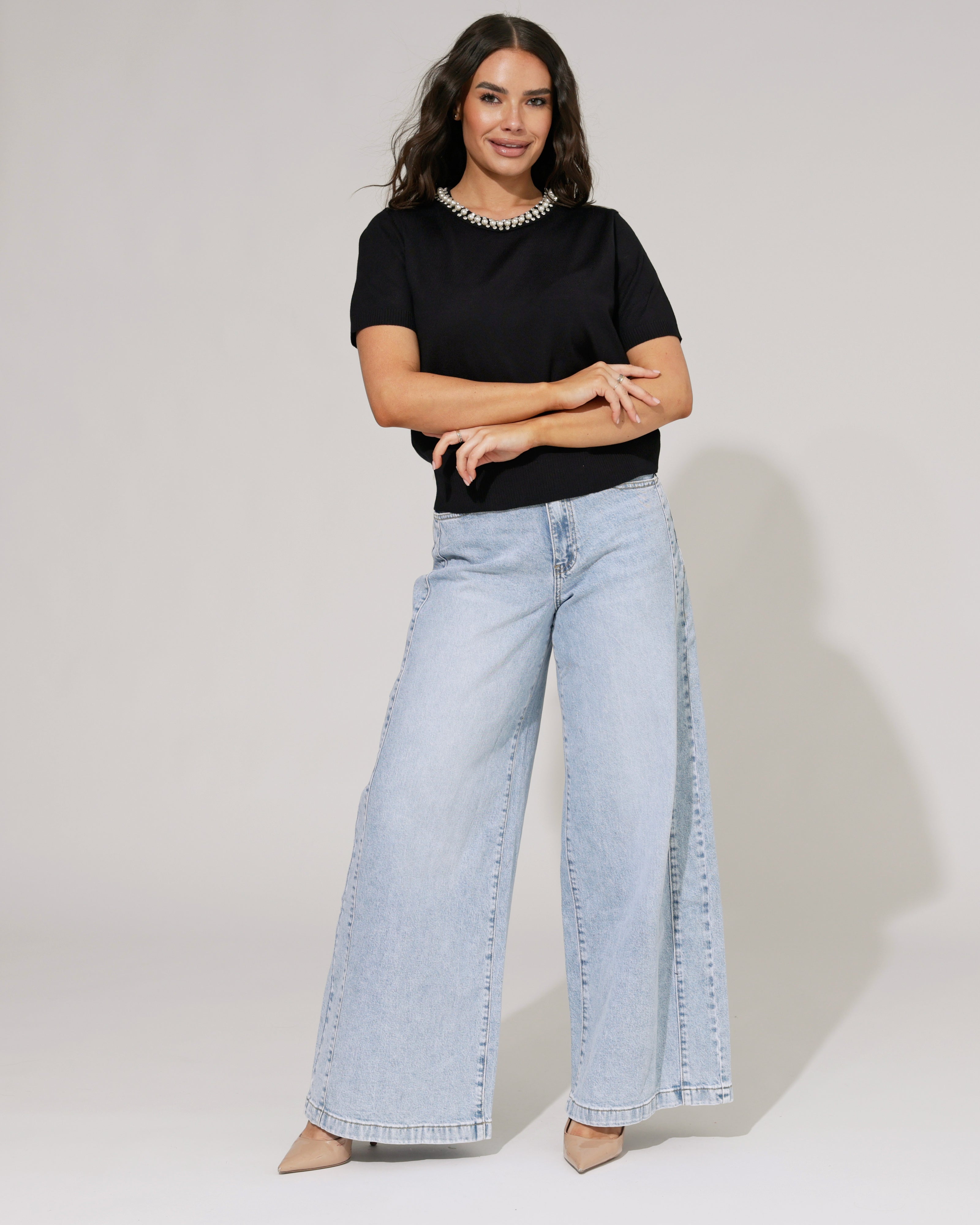 Queen Hearts | Extra wide leg jeans Maddy-1 Blauw