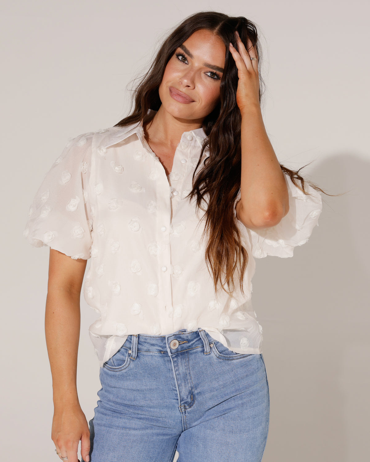 Blouse met stippen Ray in beige, extra aanzicht 2