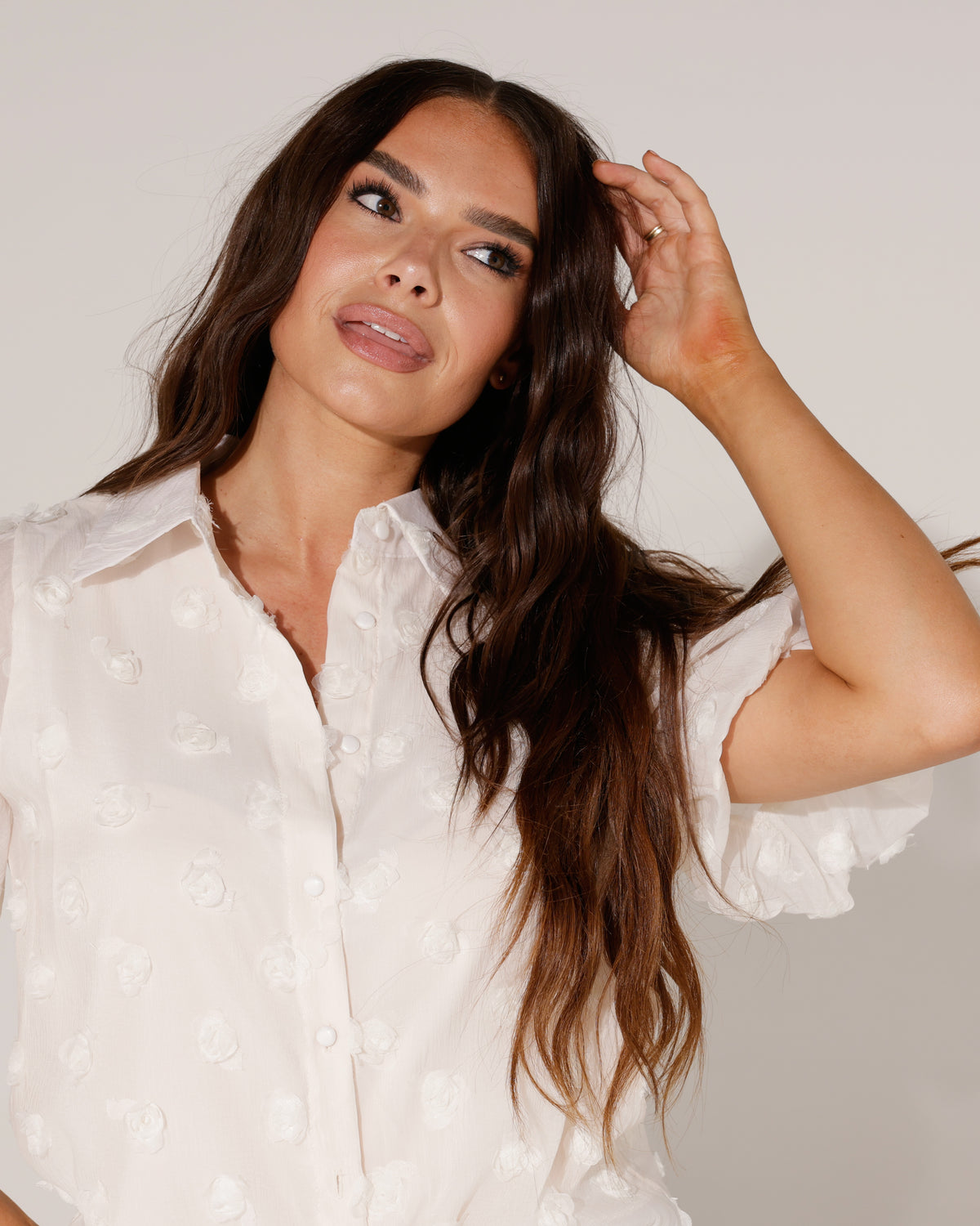 Blouse met stippen Ray in beige, extra aanzicht 3