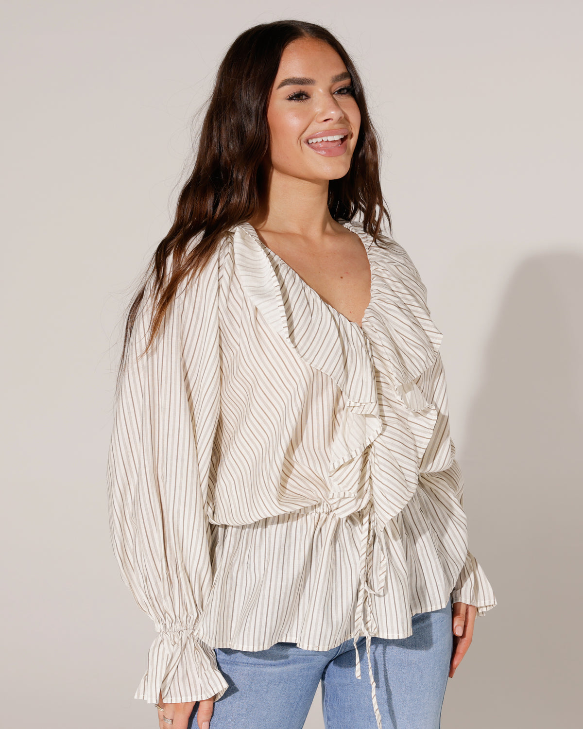 Blouse met streepjes Cilly in taupe