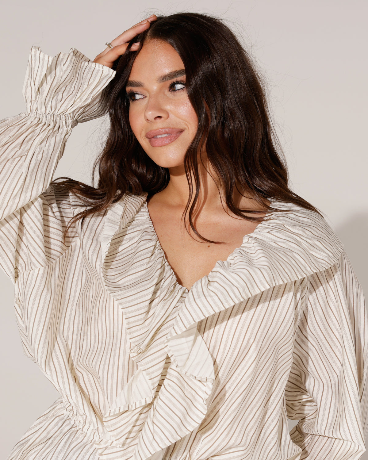 Blouse met streepjes Cilly in taupe, extra aanzicht 3