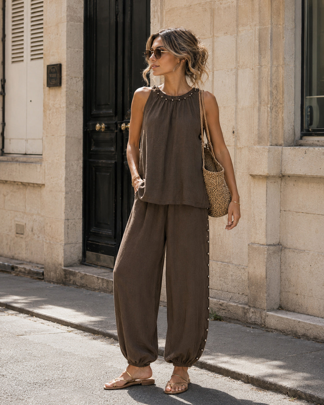 Co-ord set met zilveren details Yenna Donkerbruin