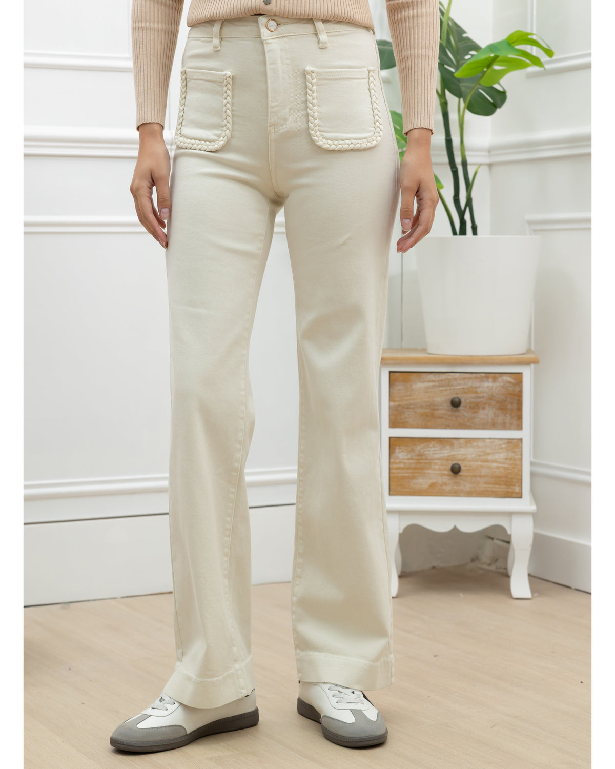 Folyrose Wide leg jeans Elles-C in beige