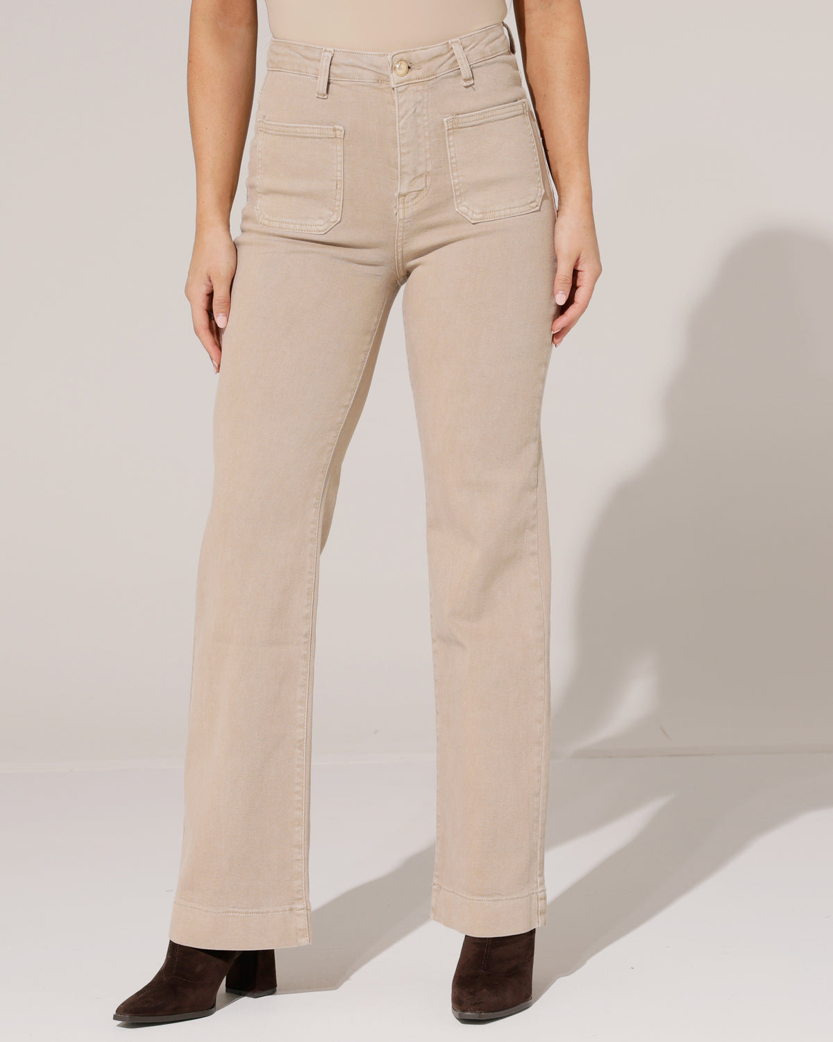 Folyrose Wide leg jeans Jana-G in zand