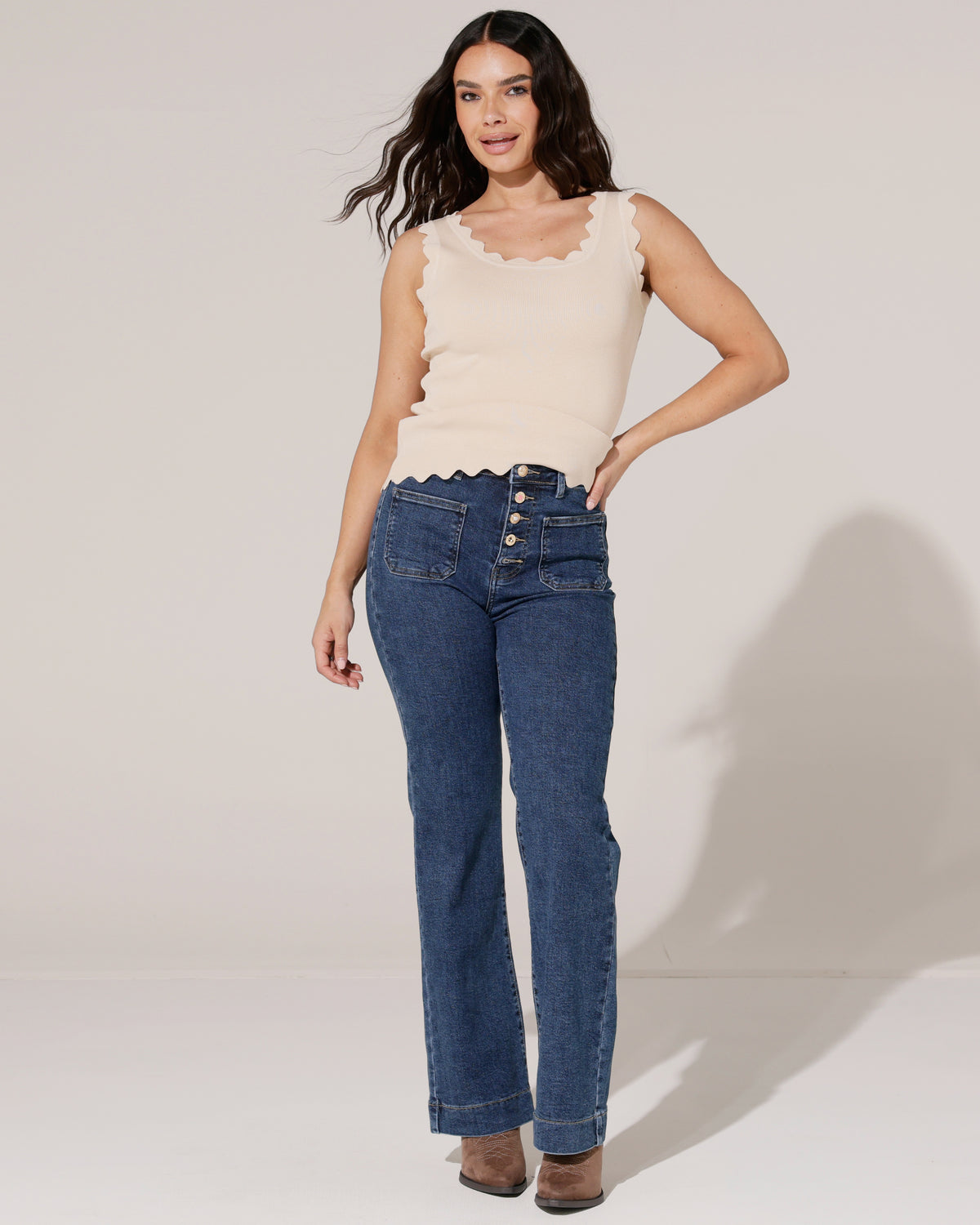 Folyrose Wide leg jeans Mika-D in donkerblauw, extra aanzicht 2