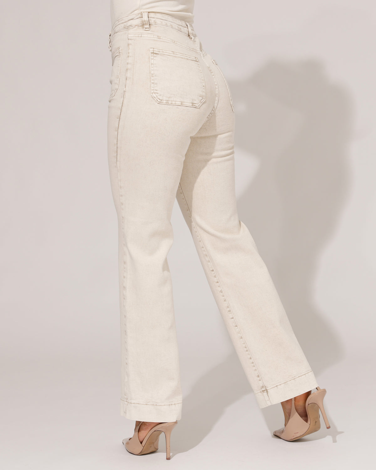 Folyrose Wide leg jeans Mika-YG in beige, extra aanzicht 3