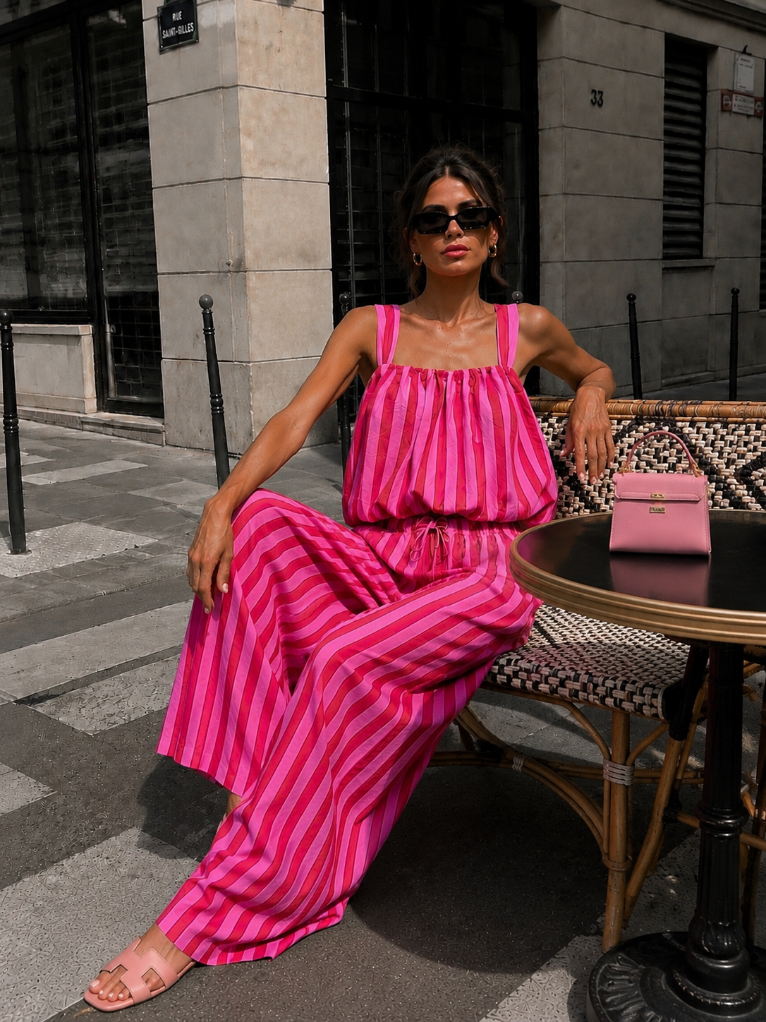 Gestreept co-ord set Estelle in fuchsia, extra aanzicht 2