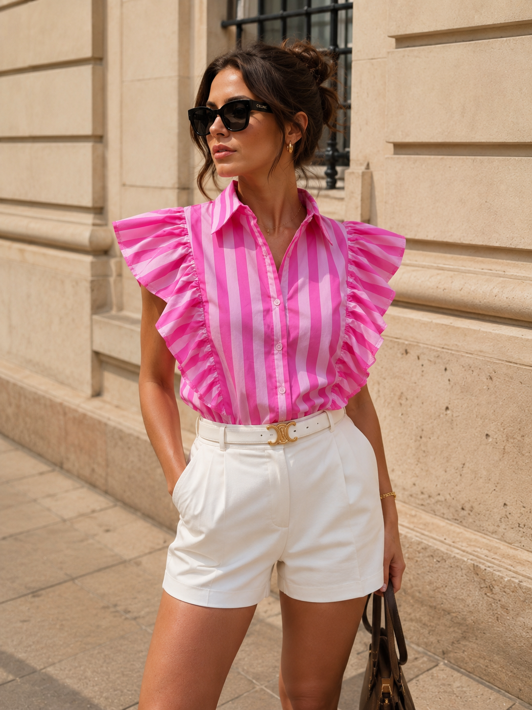 Gestreepte blouse Maris in fuchsia