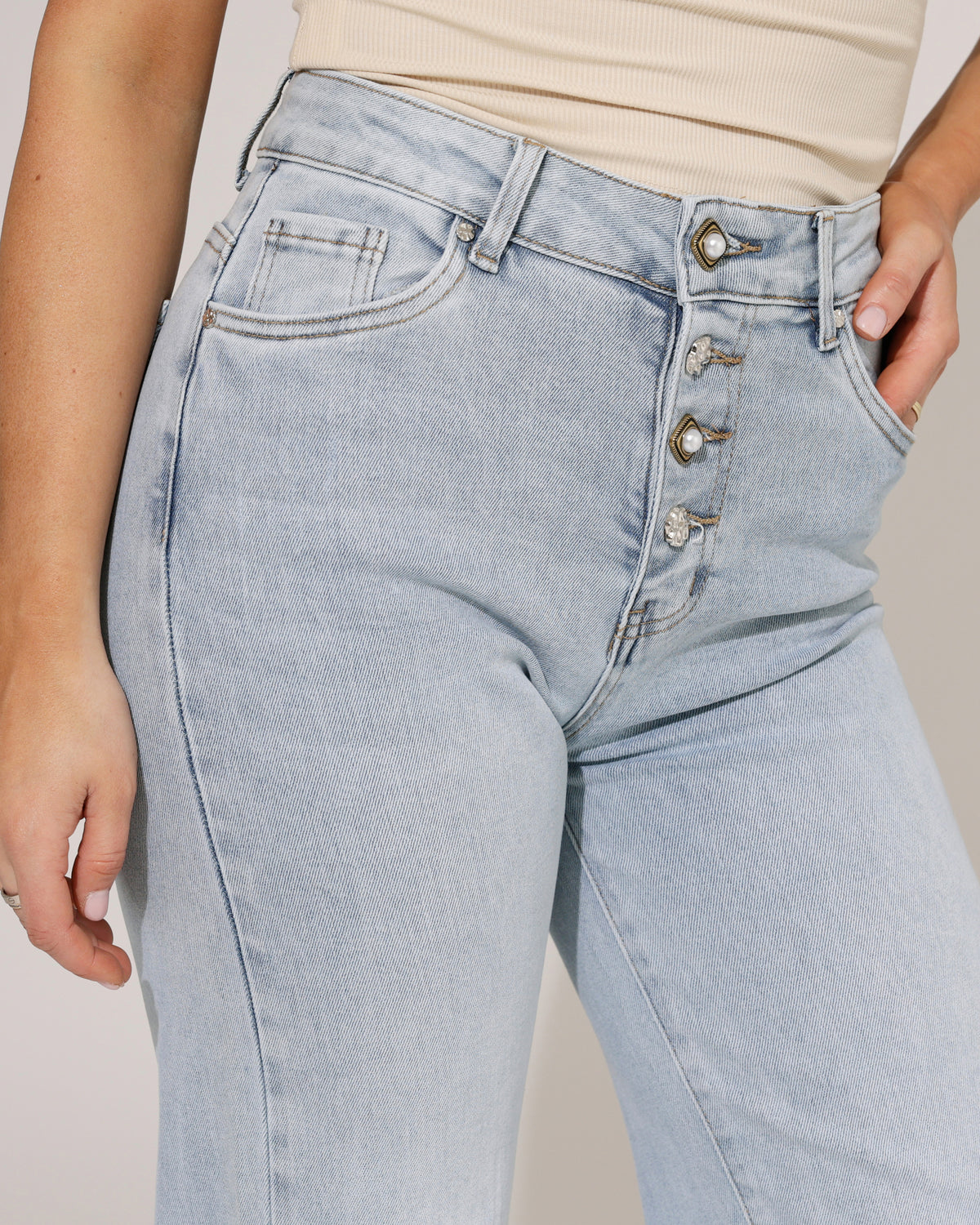 Goodies Wide leg jeans knopen Nomae in blauw, extra aanzicht 6