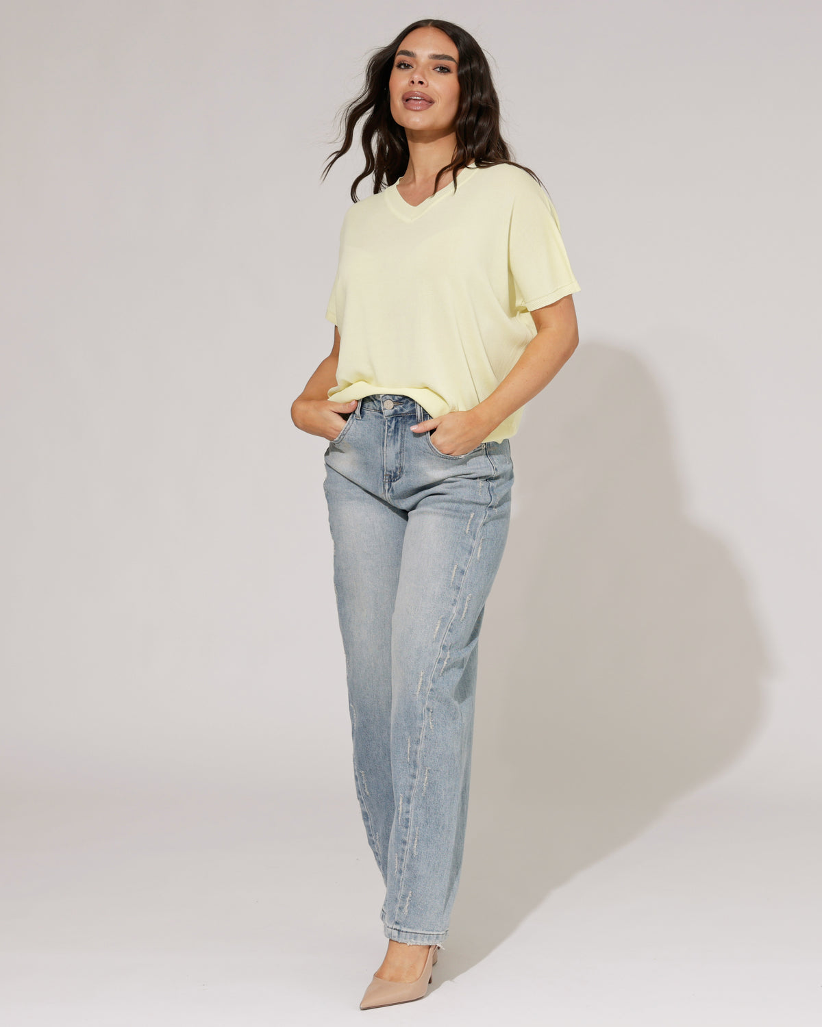 Hello Miss Barrel jeans ripped Terry in blauw, extra aanzicht 2