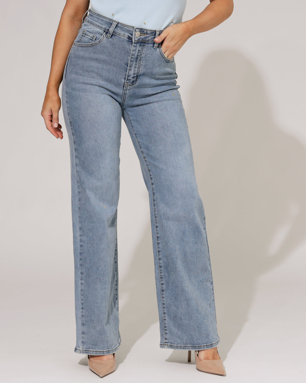 Hello Miss Wide leg jeans, Super stretch Nicole-2 in blauw