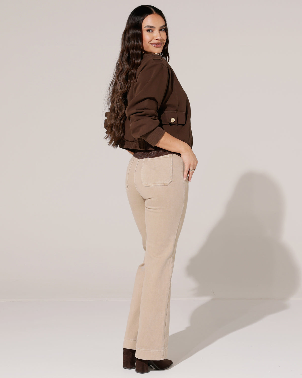 Jacket met goudkleurige knopen Edith in donkerbruin, extra aanzicht 5