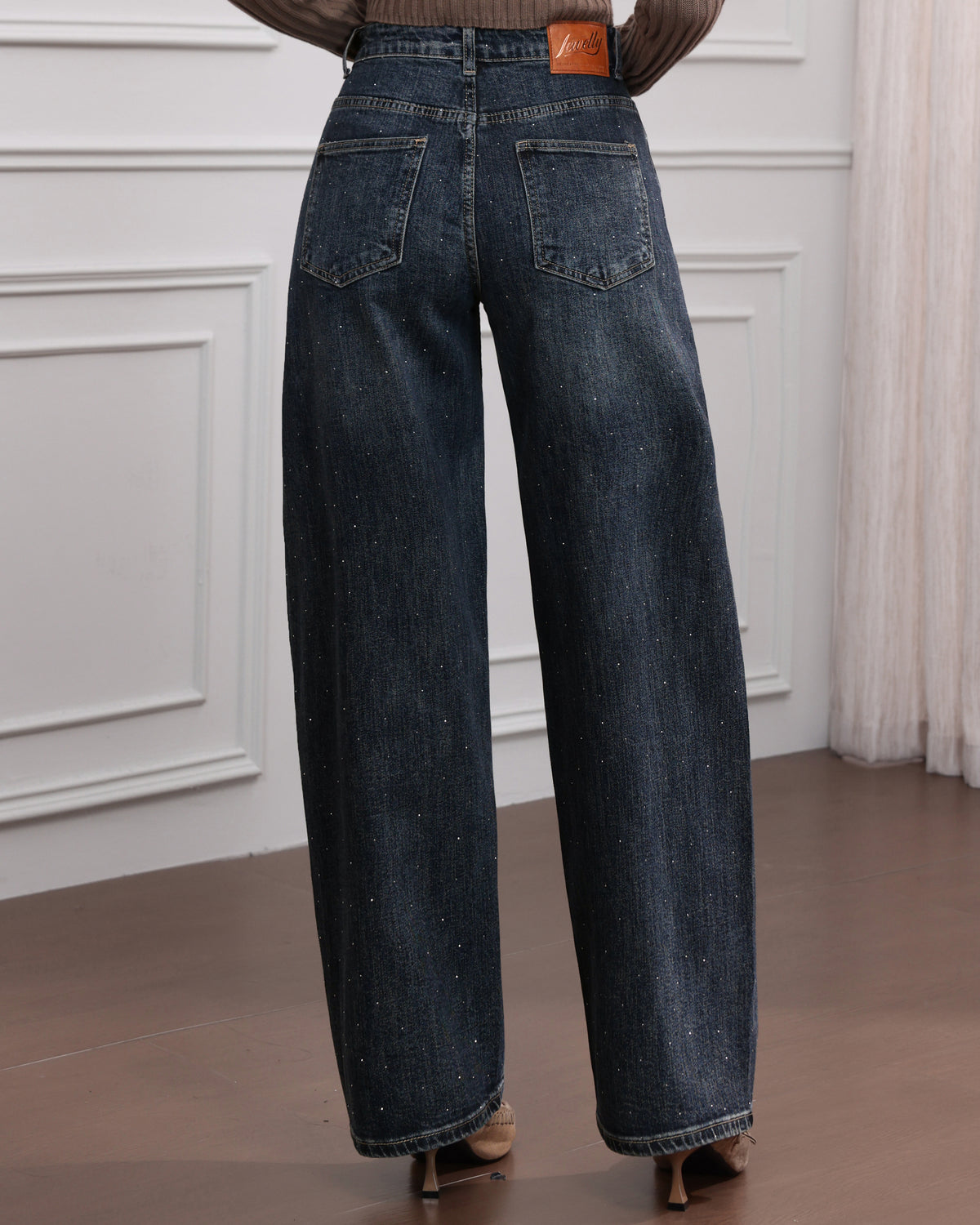 Jewelly Ballon jeans met strass Semmie in donkerblauw, extra aanzicht 2