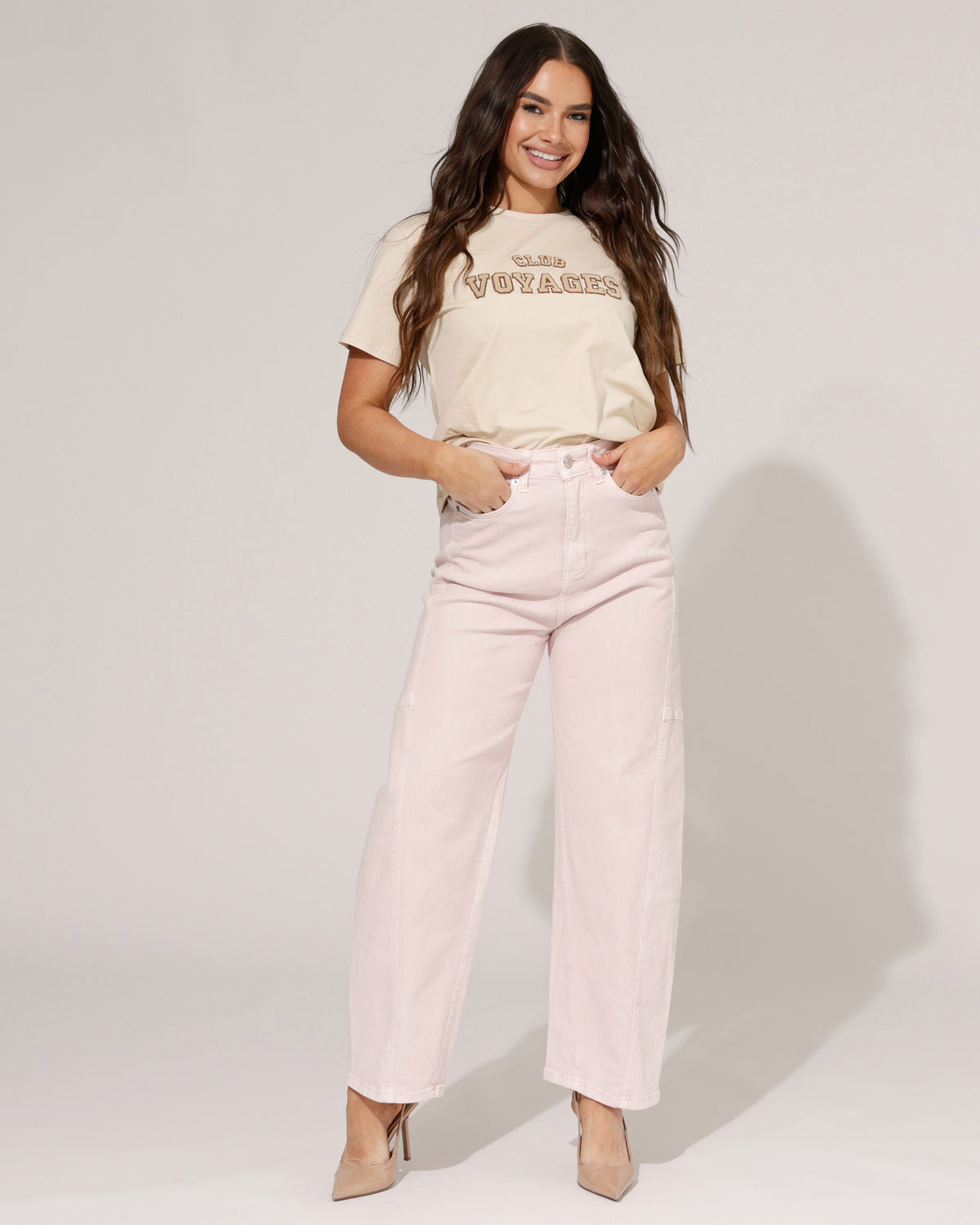 Jewelly Barrel jeans Jones-7 in lichtroze