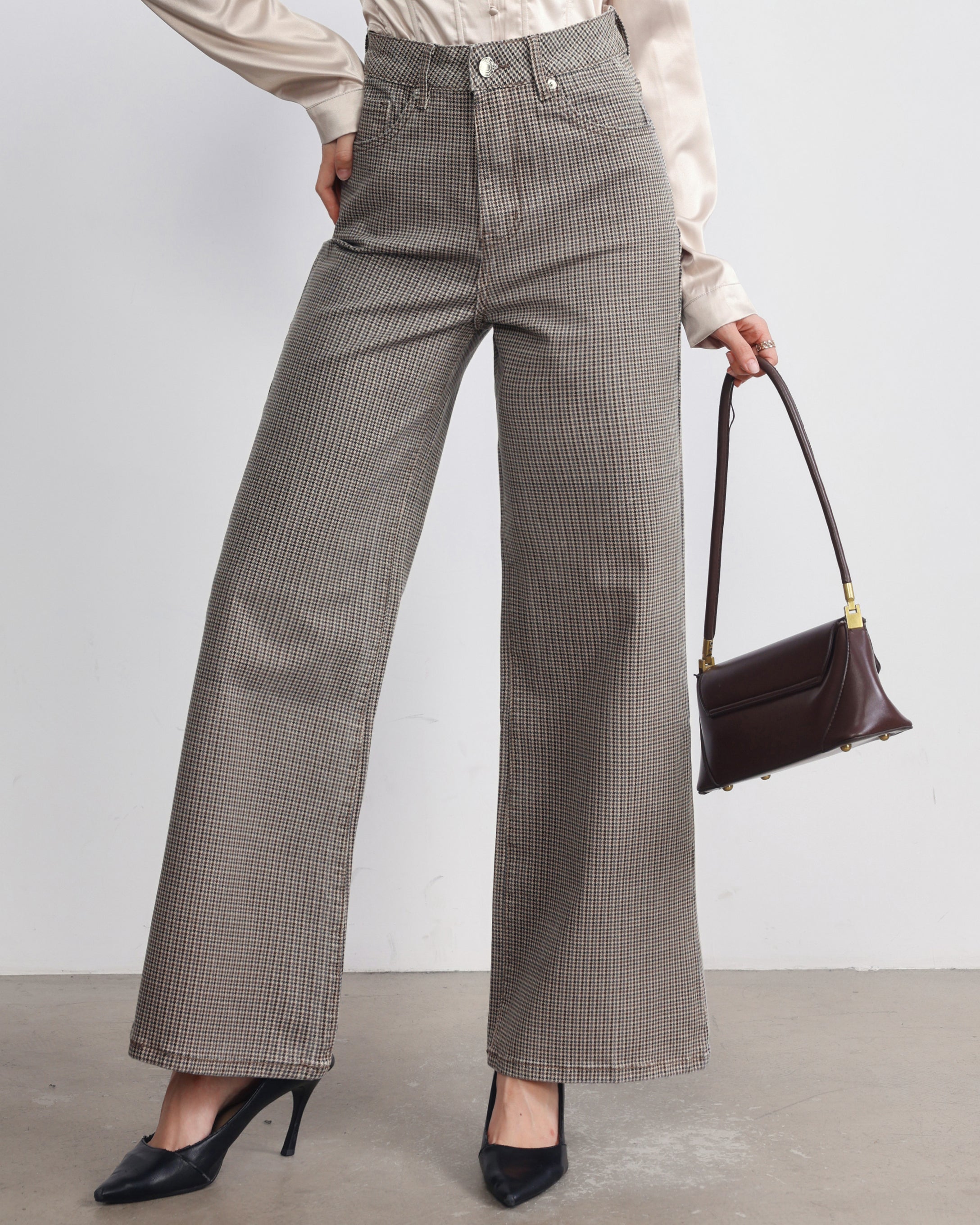 Jewelly Wide leg jeans pied-de-poule Saar in grijs