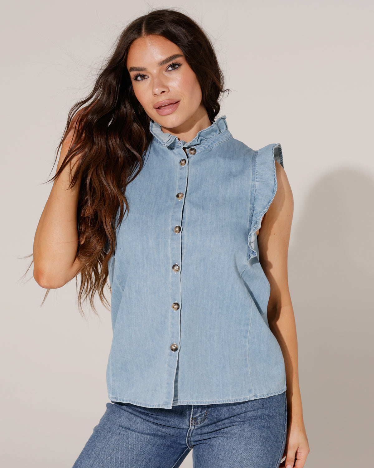 Mouwloze spijkerblouse Yinn in blauw