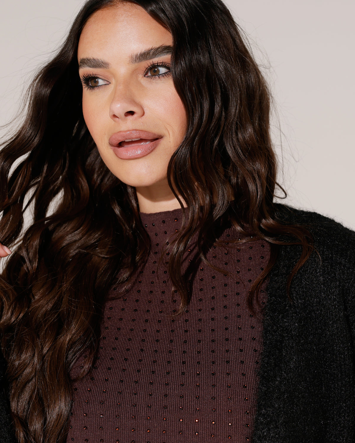 Mouwloze top met glitters Ivy in bruin, extra aanzicht 2