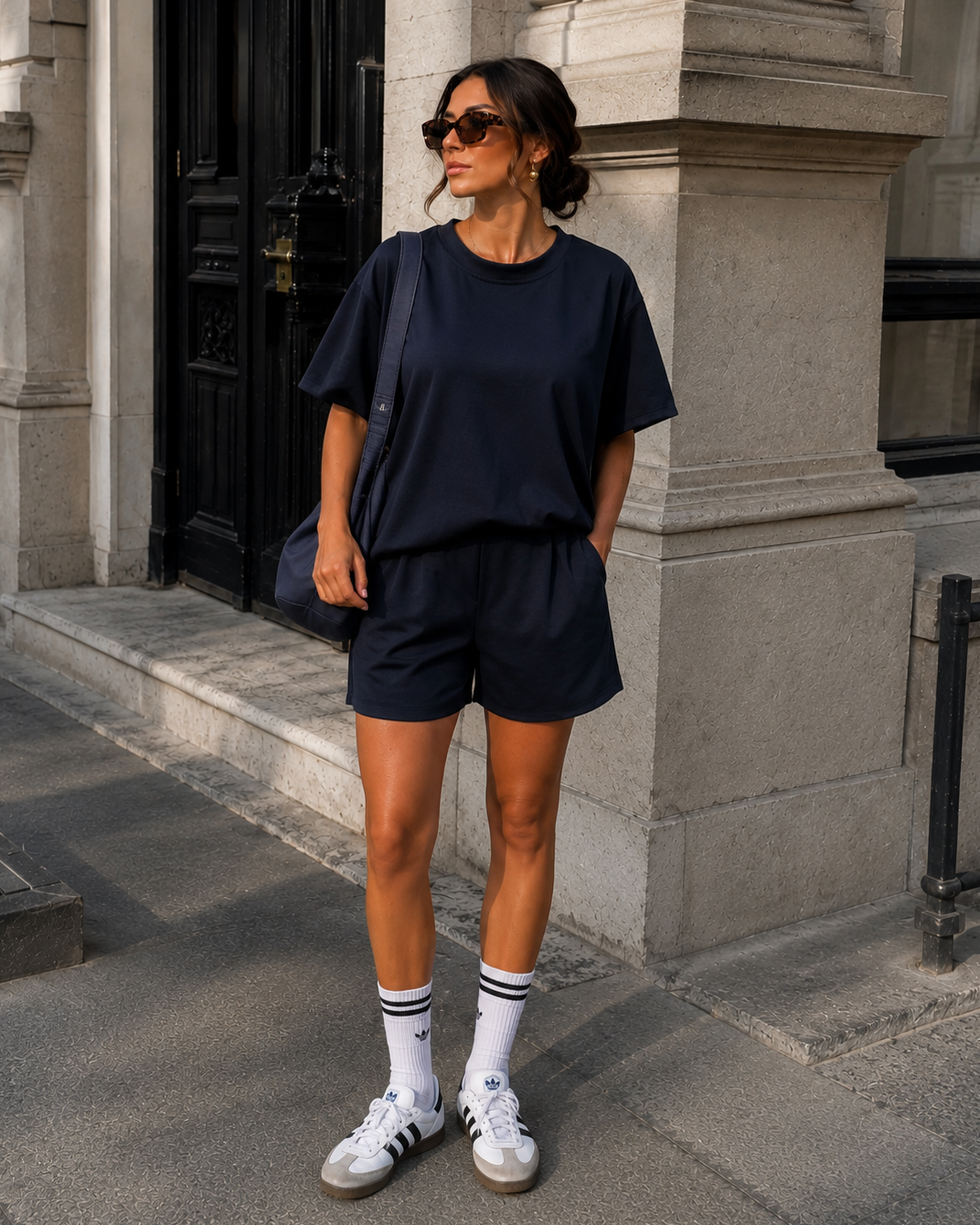 Co-ord set ballon top Nina Donkerblauw