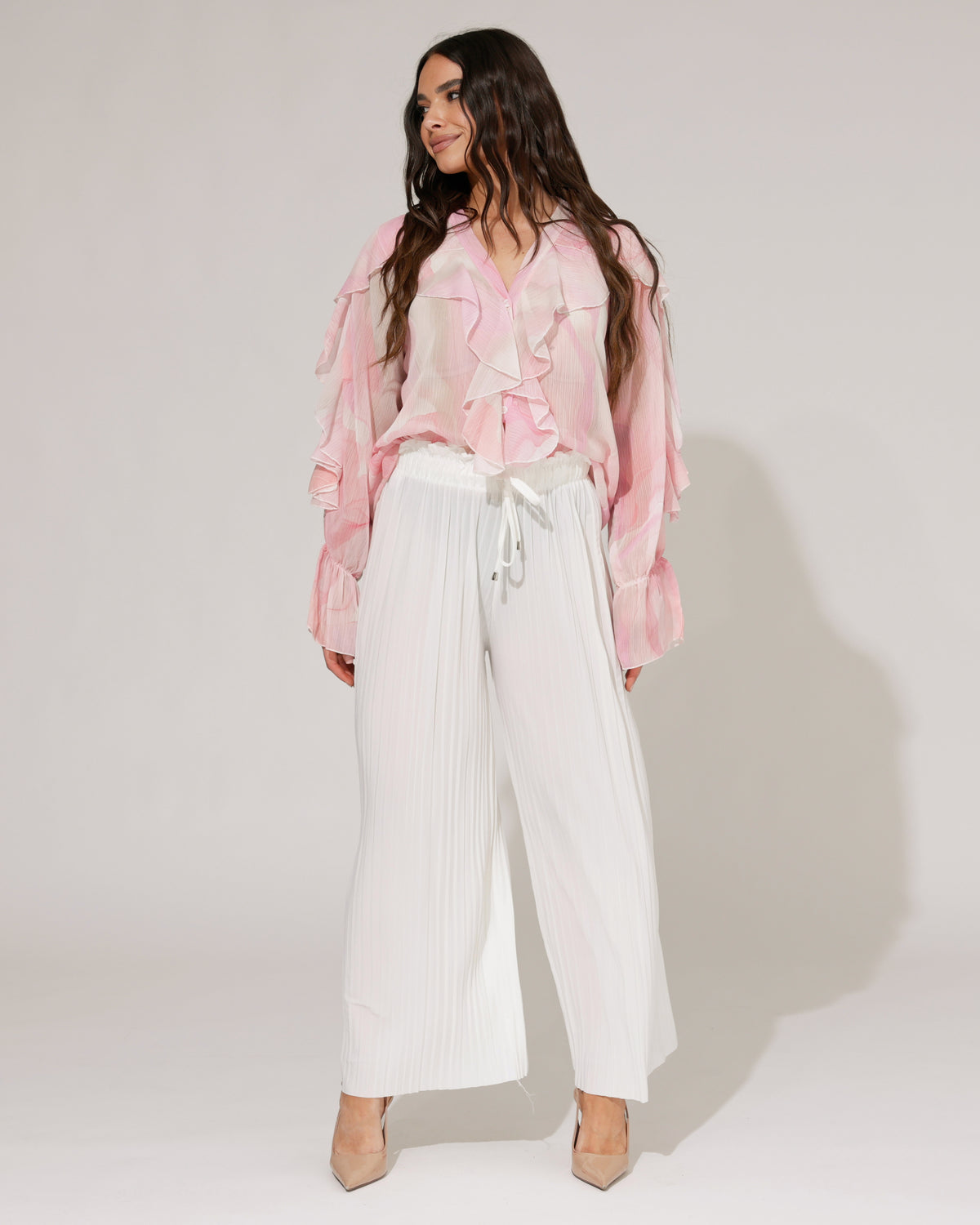 Plisse broek Noa in roomwit