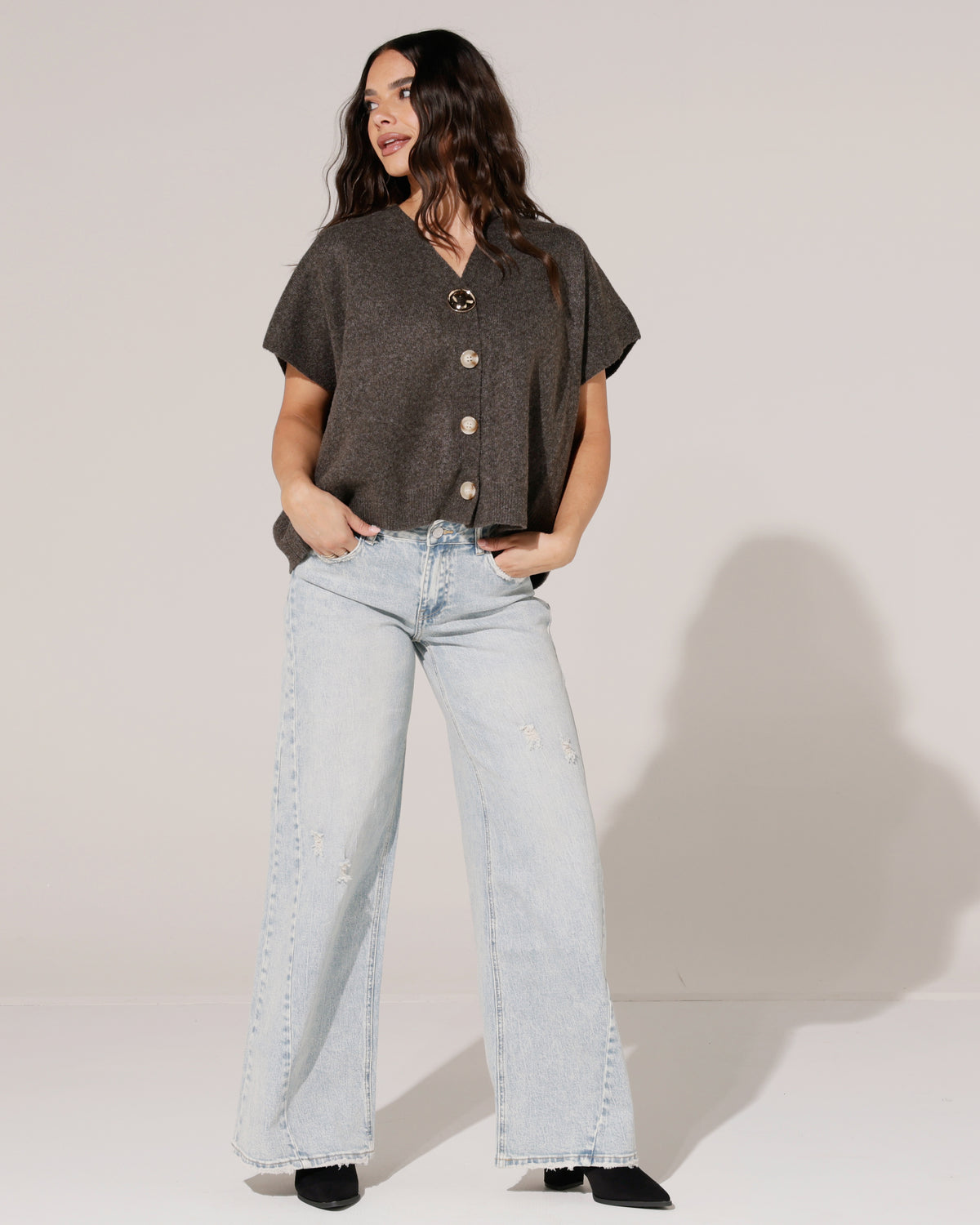 Queen Hearts Extra wide leg, low waist Rory in lichtblauw