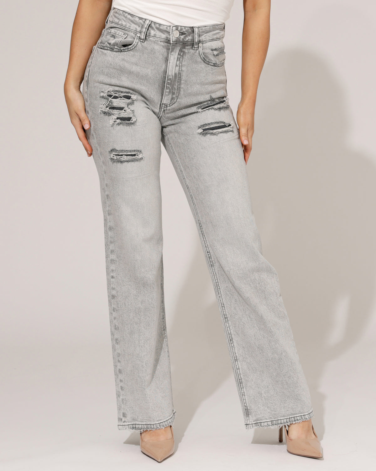 Queen Hearts Wide leg jeans Janey in grijs