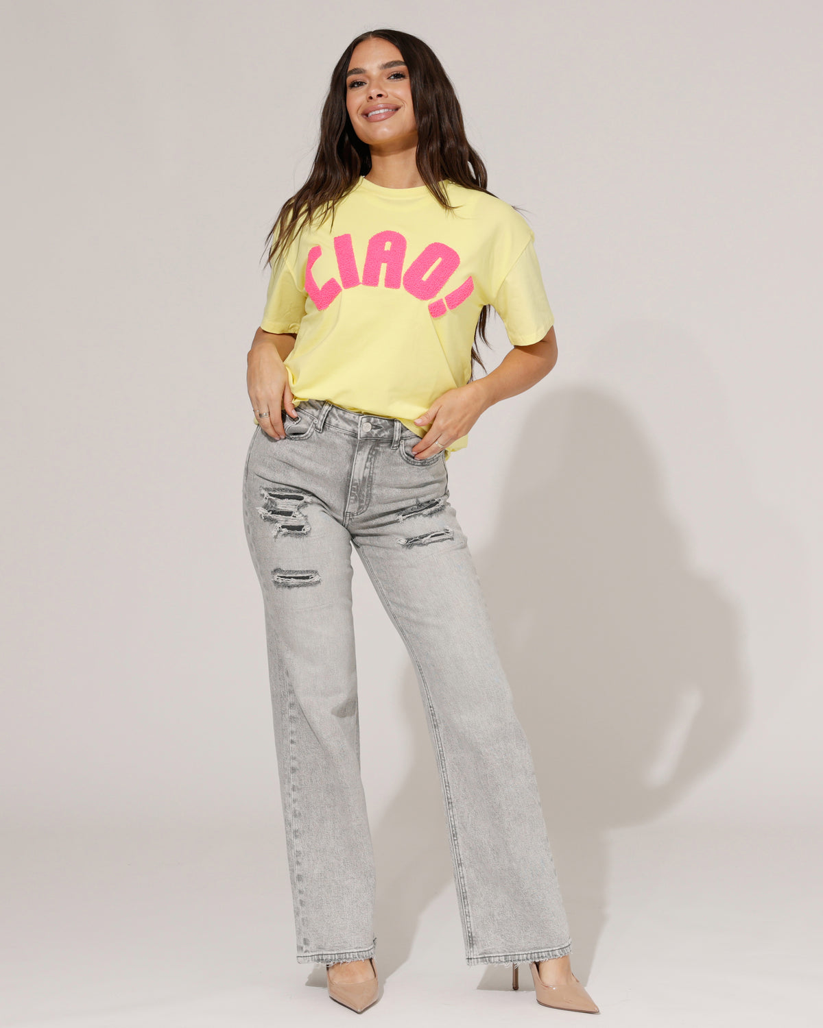 Queen Hearts Wide leg jeans Janey in grijs, extra aanzicht 2