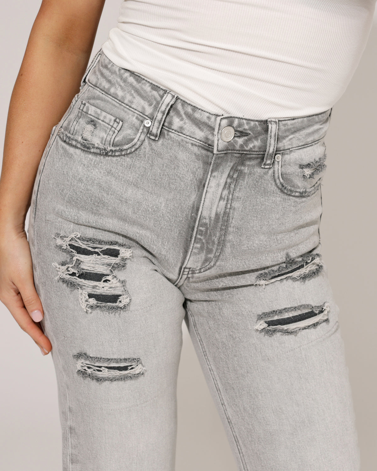 Queen Hearts Wide leg jeans Janey in grijs, extra aanzicht 7