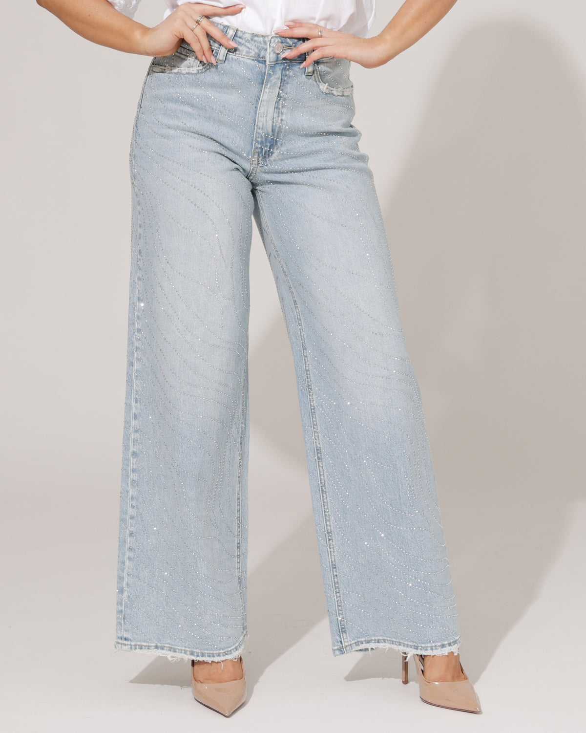 Queen Hearts Wide leg jeans strass Lore in blauw