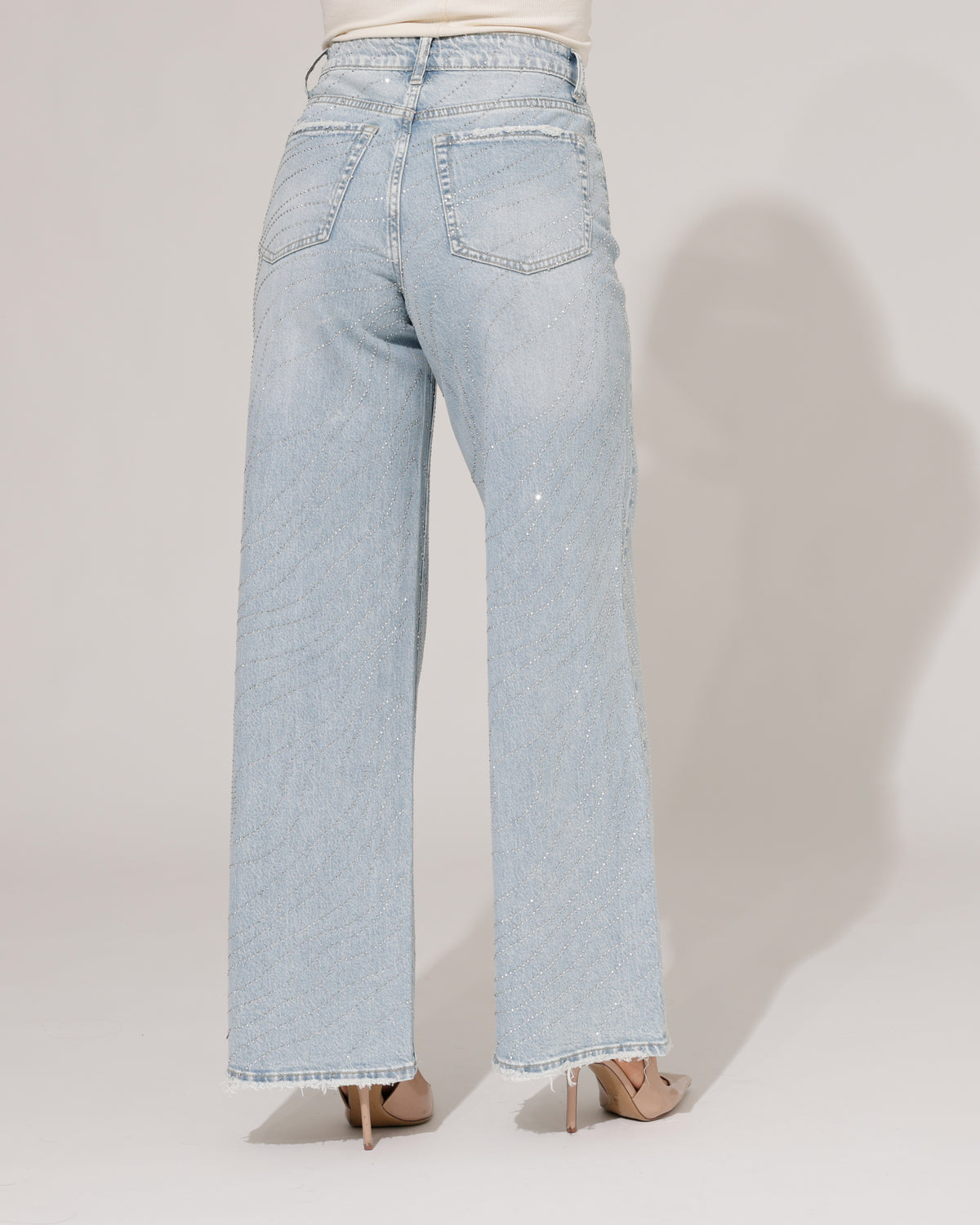Queen Hearts Wide leg jeans strass Lore in blauw, extra aanzicht 4