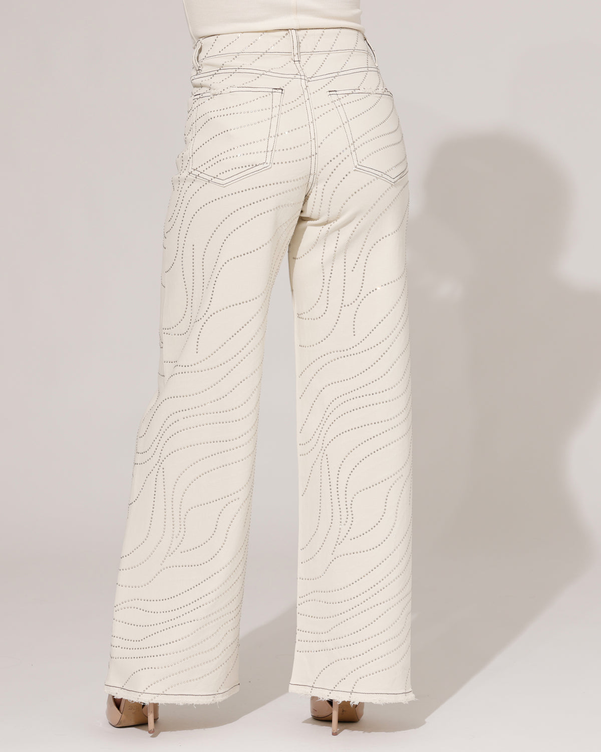 Queen Hearts Wide leg jeans strass Lore-K in beige, extra aanzicht 2