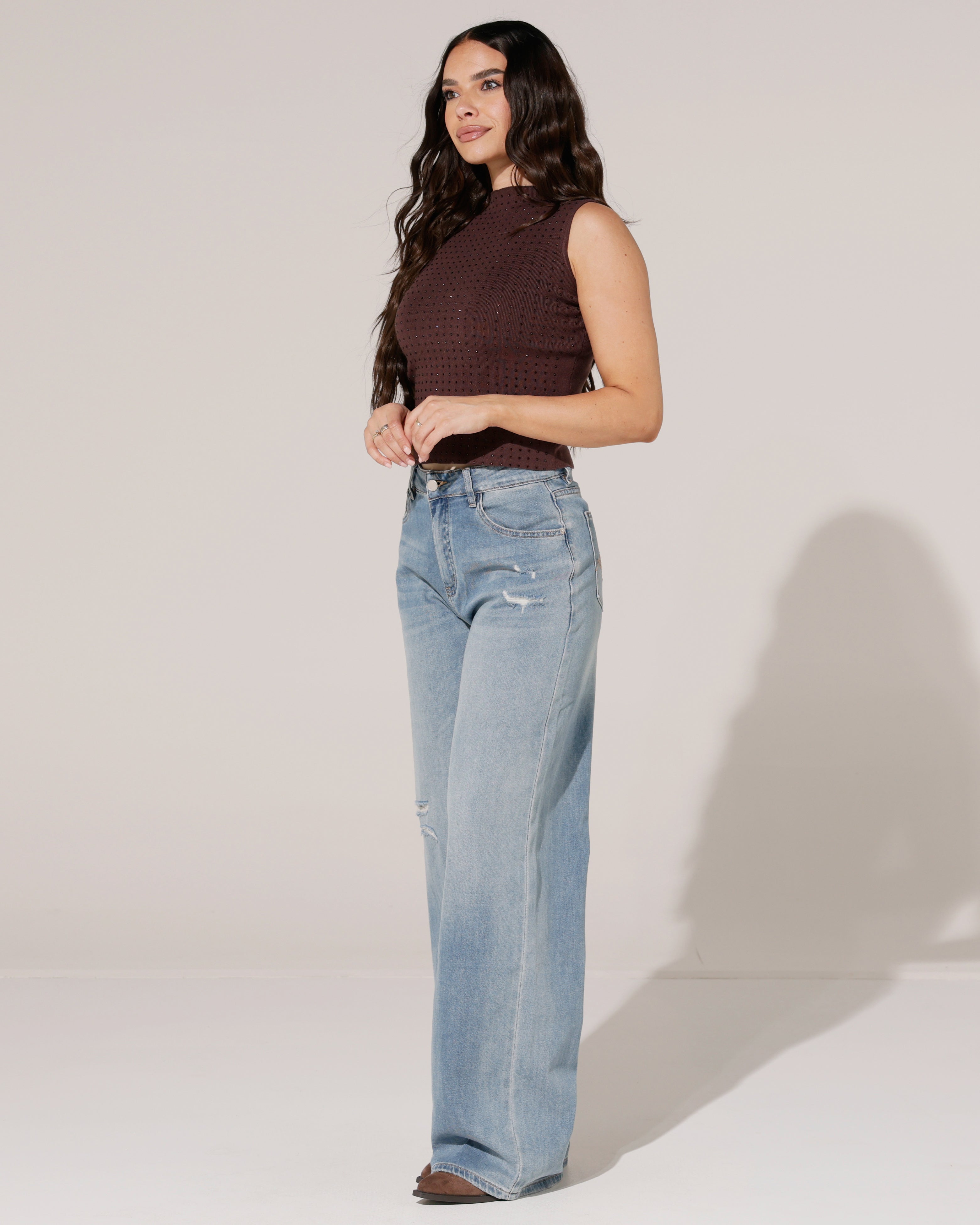Queen Hearts Wide leg, soft jeans James in blauw, extra aanzicht 3