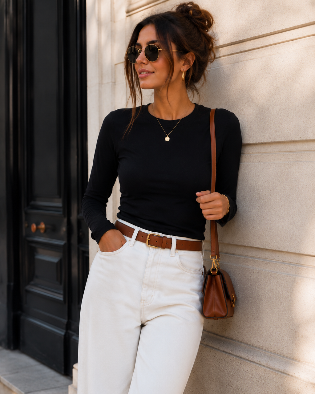 Ronde hals top lange mouwen Evi Zwart