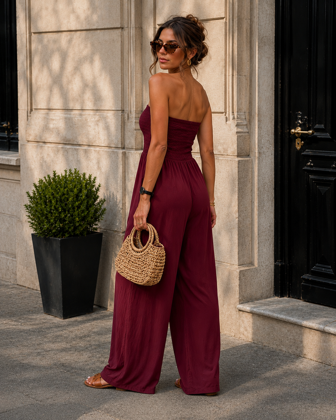 Strapless jumpsuit Nena Bordeaux