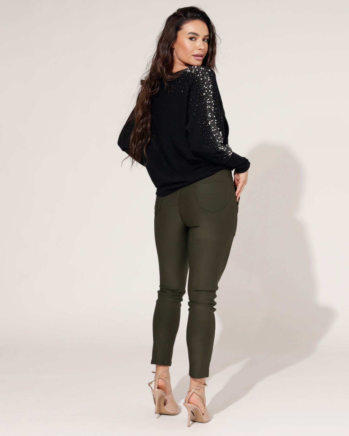 Stretch broek Tess in donkergroen, extra aanzicht 4