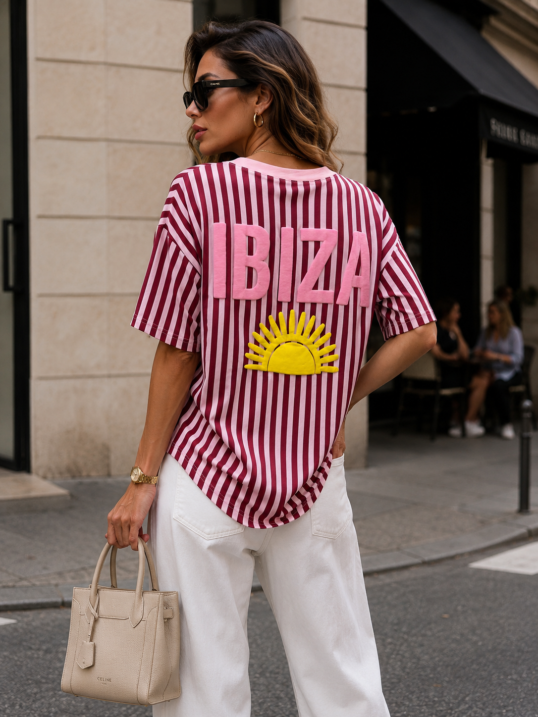 T-shirt V-hals Ibiza in bordeaux, extra aanzicht 2