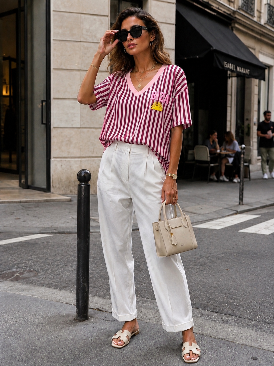 T-shirt V-hals Ibiza in bordeaux, extra aanzicht 3