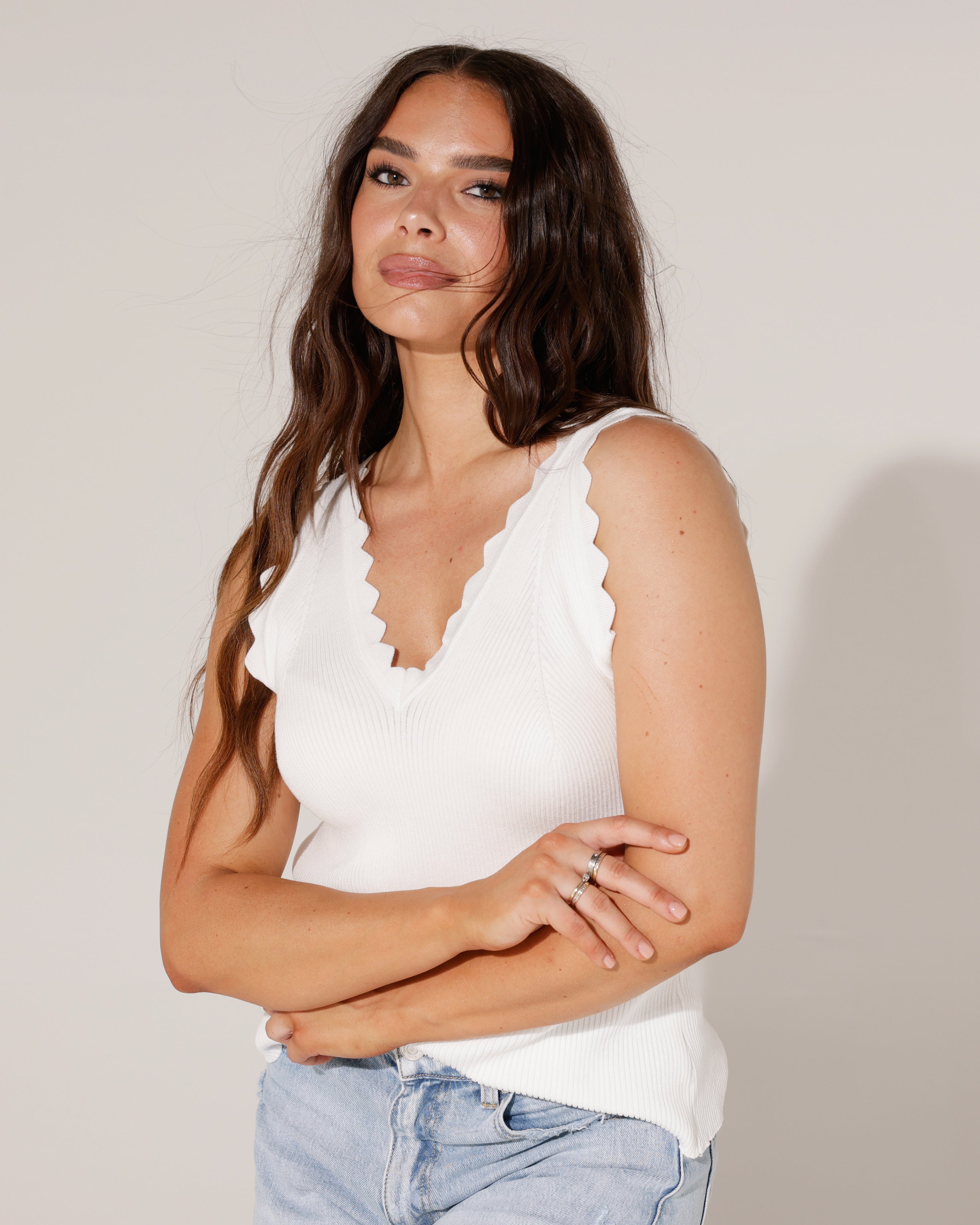 Top met V-hals Ivette in roomwit, extra aanzicht 3