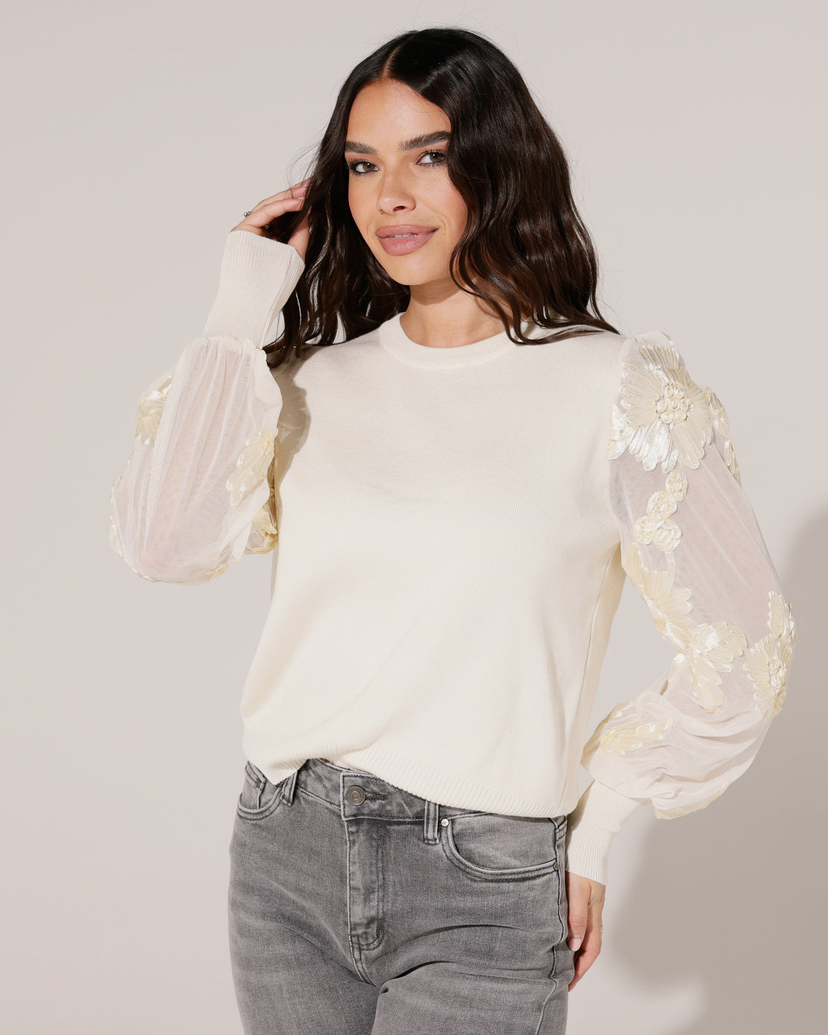 Top met voile mouwen Lela in beige