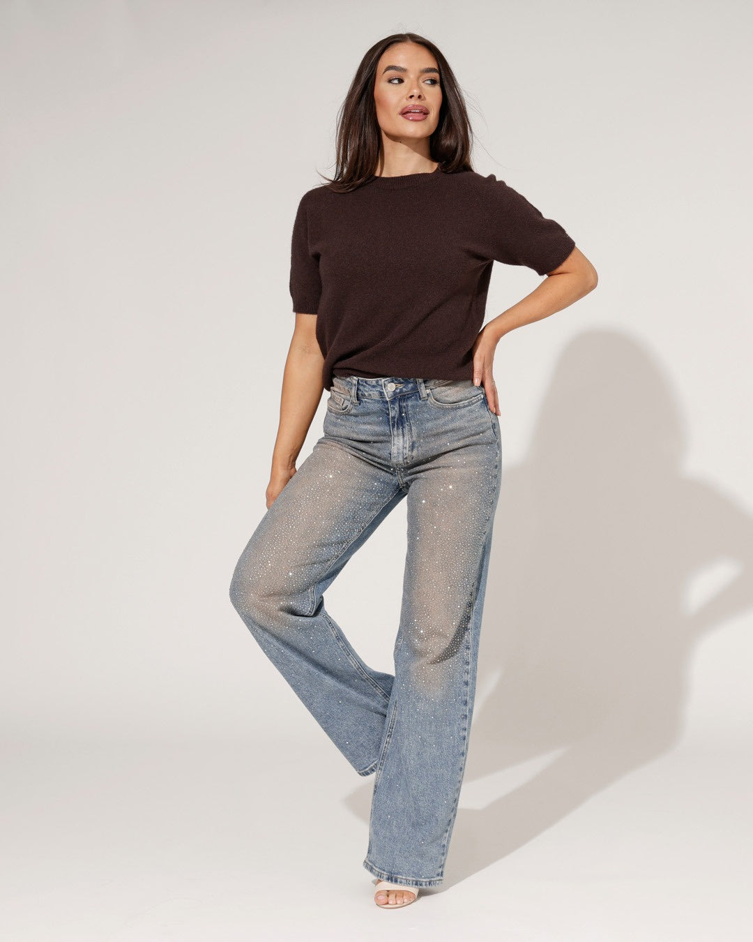 Queen Hearts | Wide leg, Straight jeans Beau-1 Donkerblauw