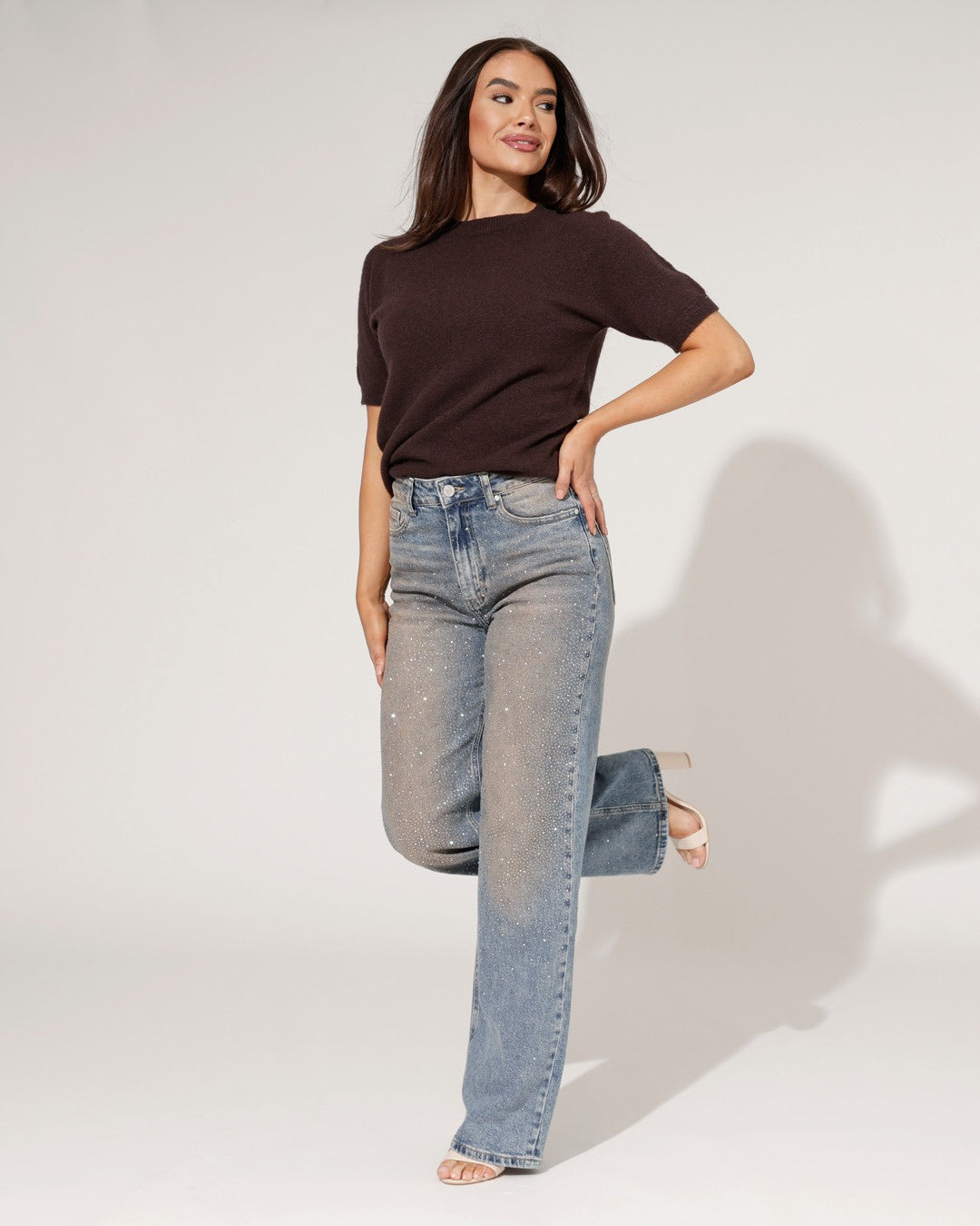 Queen Hearts | Wide leg, Straight jeans Beau-1 Donkerblauw