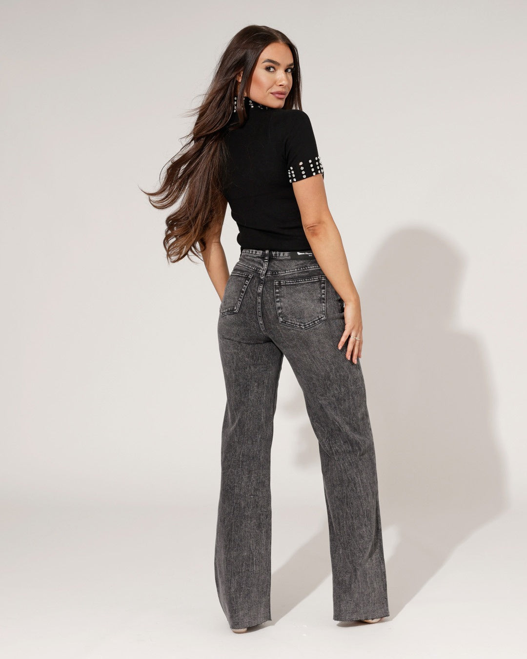 Queen Hearts | Wide leg jeans Nina-3 Zwart