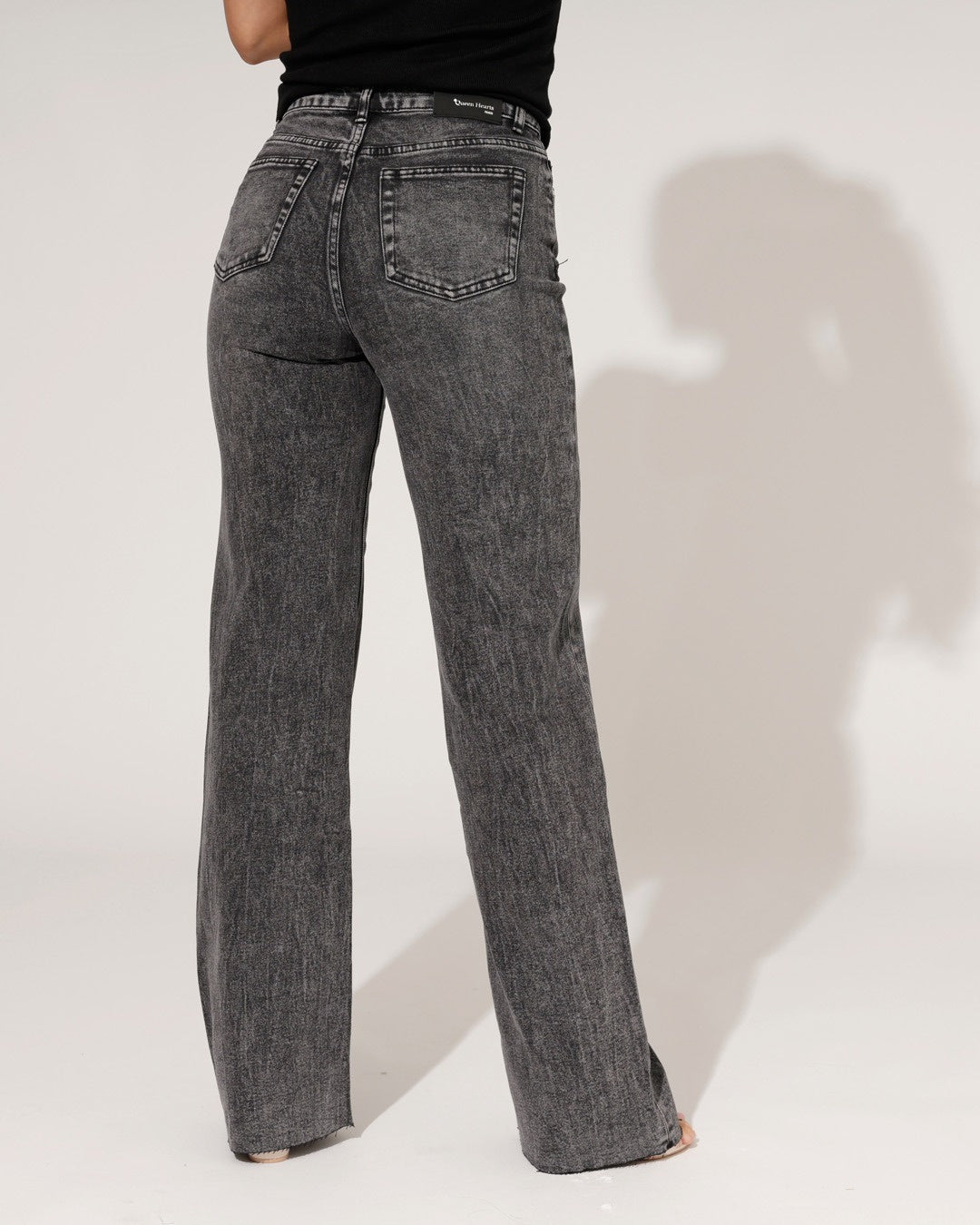 Queen Hearts | Wide leg jeans Nina-3 Zwart