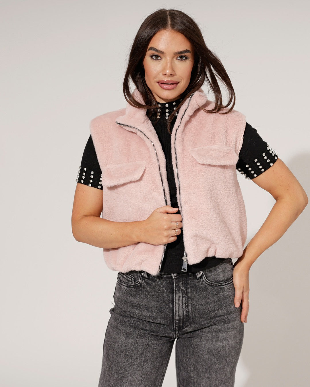 Fake fur gilet Gigi Roze