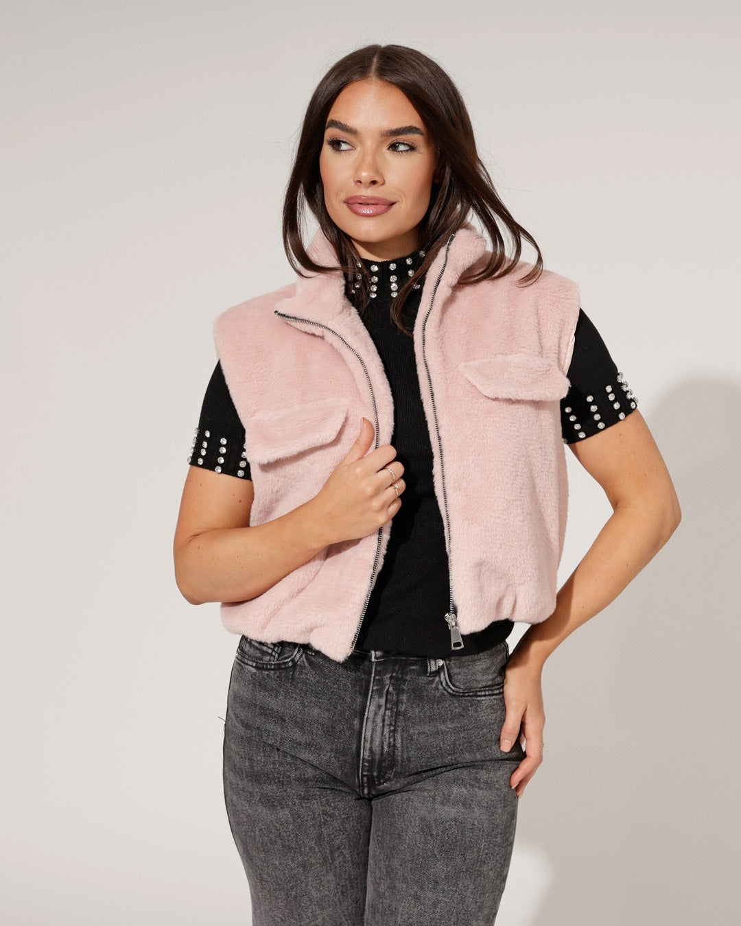 Fake fur gilet Gigi Roze